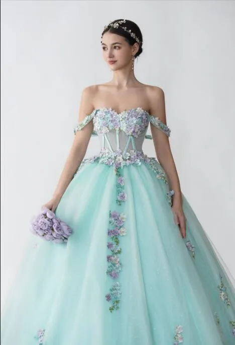 Floral A-line Mint Off Shoulder Maxi Long Party Prom Dresses, Evening Dresses sold by ChicSew product image thumbnail 2