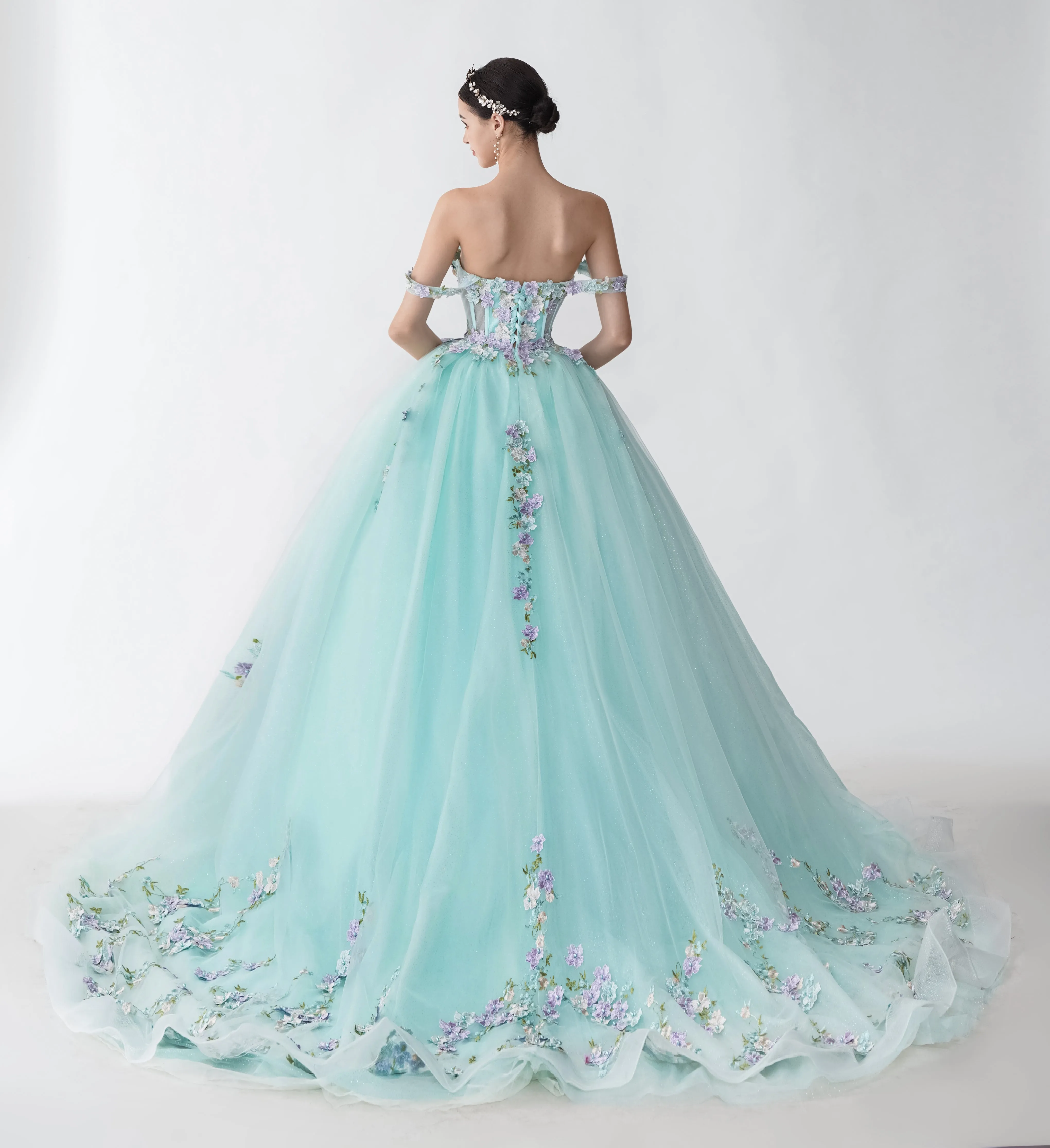 Floral A-line Mint Off Shoulder Maxi Long Party Prom Dresses, Evening Dresses sold by ChicSew product image thumbnail 3