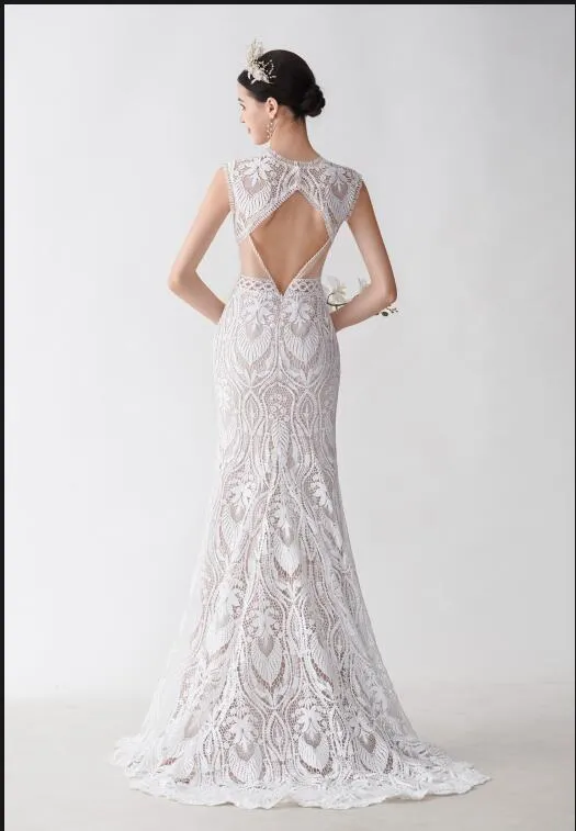 Sexy Mermaid Sleeveless Open Back Maxi Long Lace Wedding Dresses sold by ChicSew product image thumbnail 4