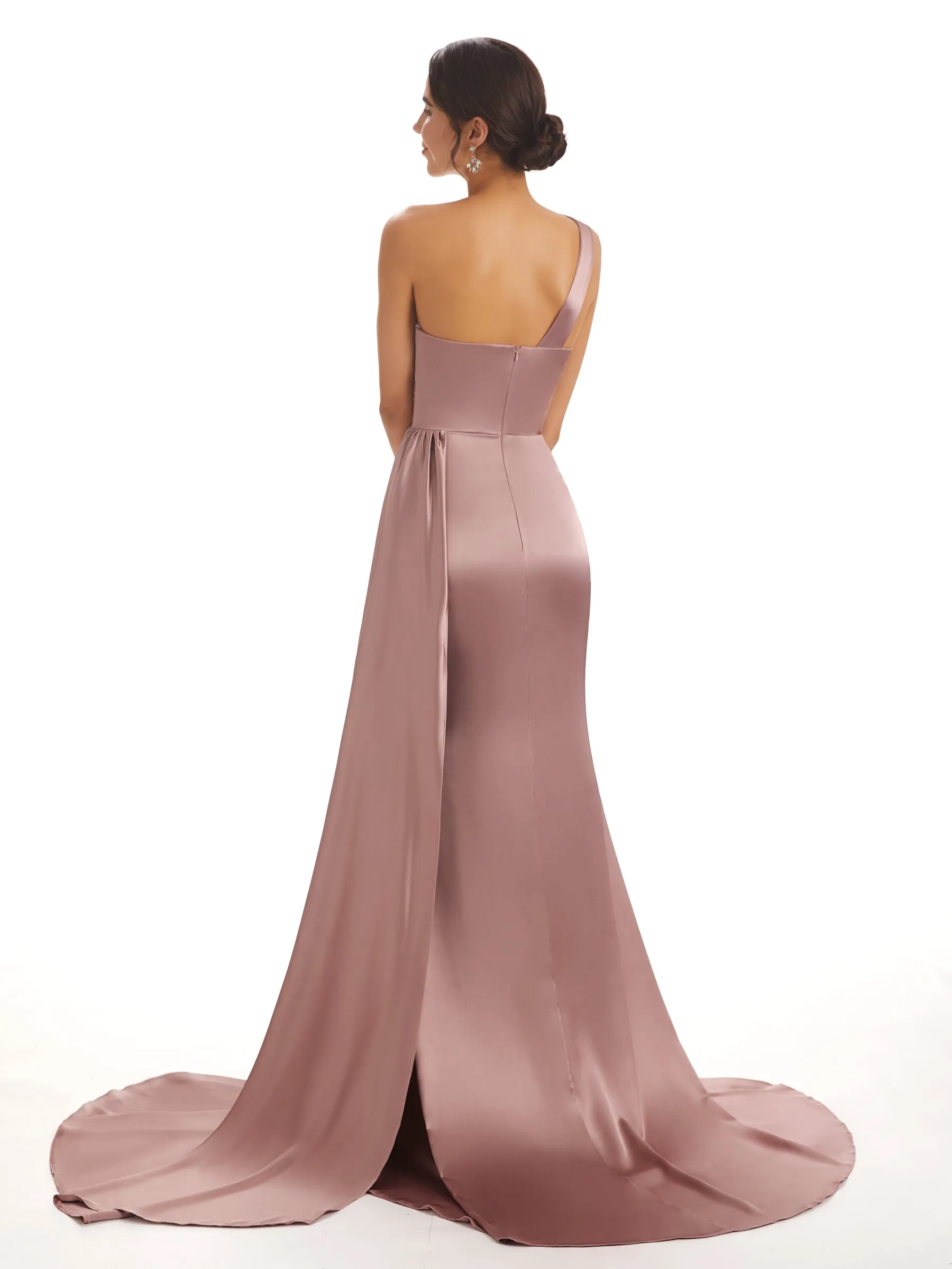 Elegant One Shoulder Soft Satin Unique Mermaid Long Bridesmaid Dresses For Wedding sold by ChicSew product image thumbnail 3