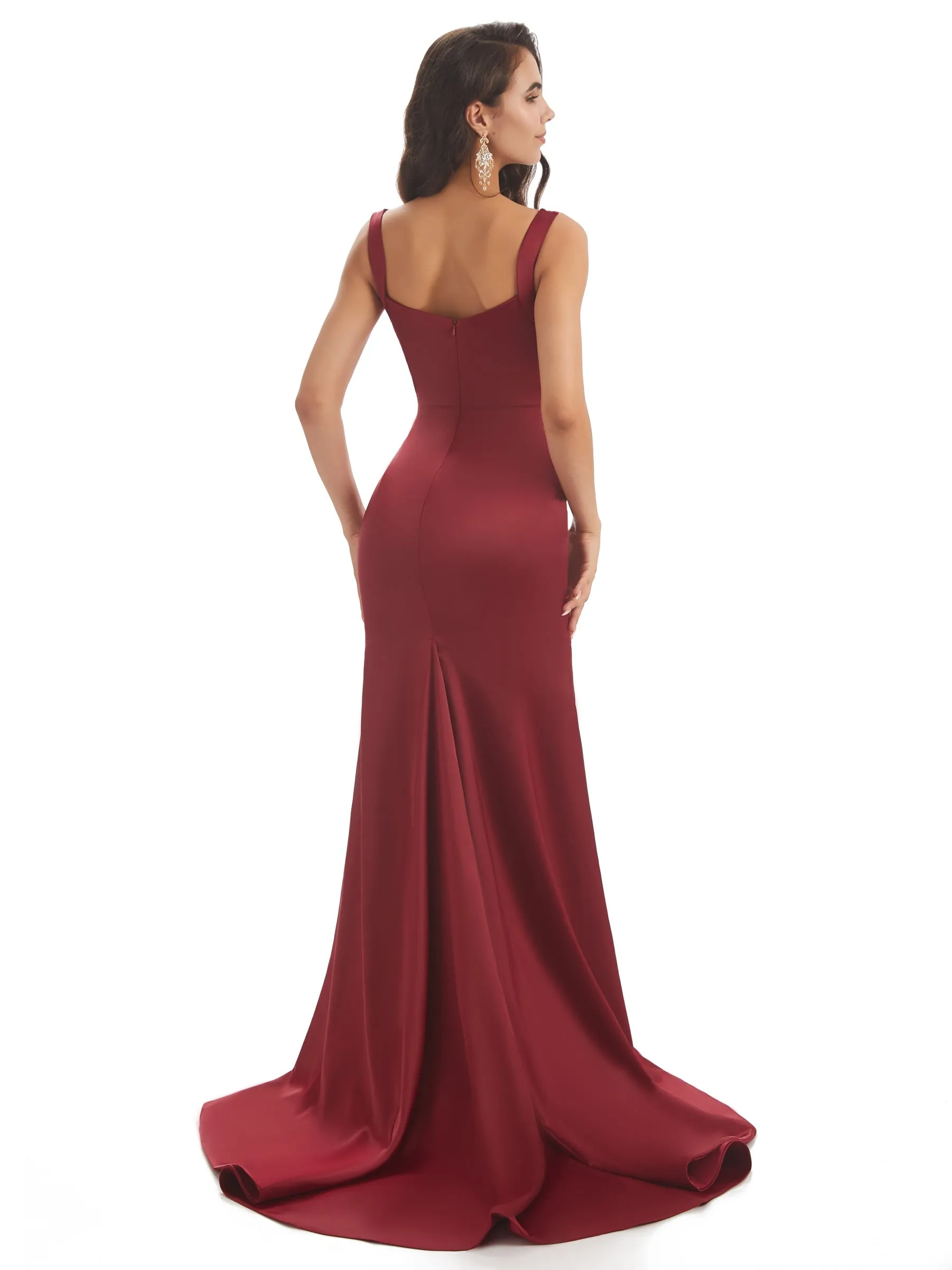 Sexy Soft Satin Side Slit Straps Square Floor-Length Mermaid Bridesmaid Dresses For Wedding sold by ChicSew product image thumbnail 3