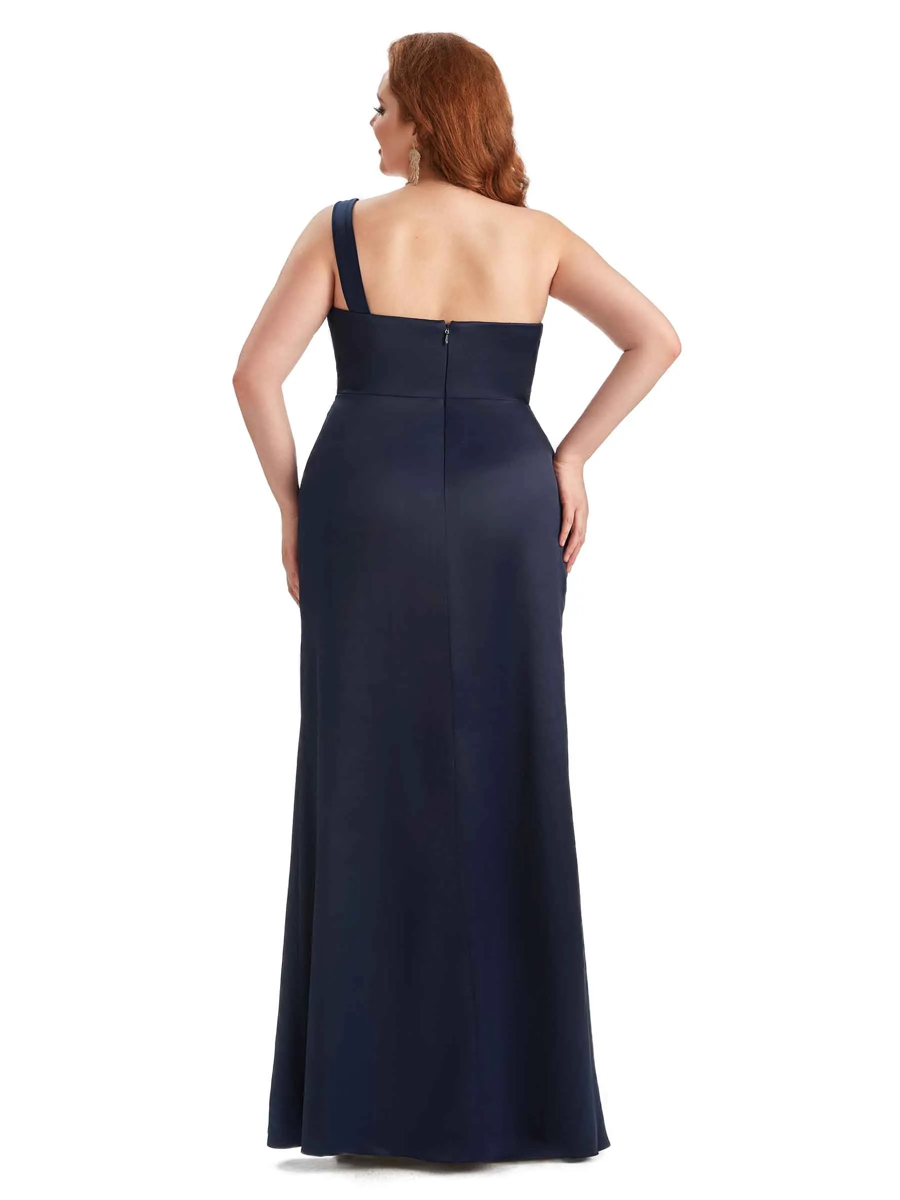 Plus Size Sexy Side Slit One Shoulder Mermaid Long Satin Maxi Dresses sold by ChicSew product image thumbnail 3