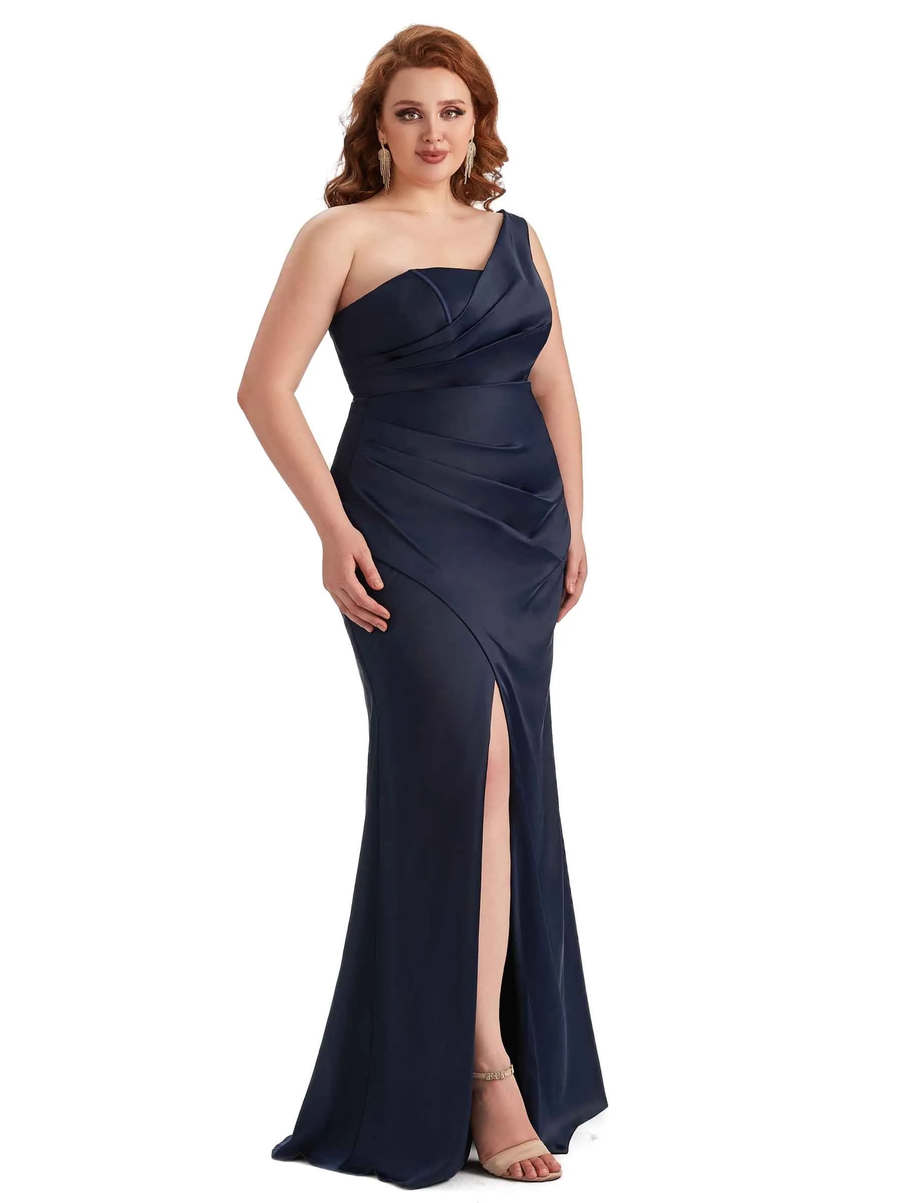 Plus Size Sexy Side Slit One Shoulder Mermaid Long Satin Maxi Dresses sold by ChicSew product image thumbnail 4