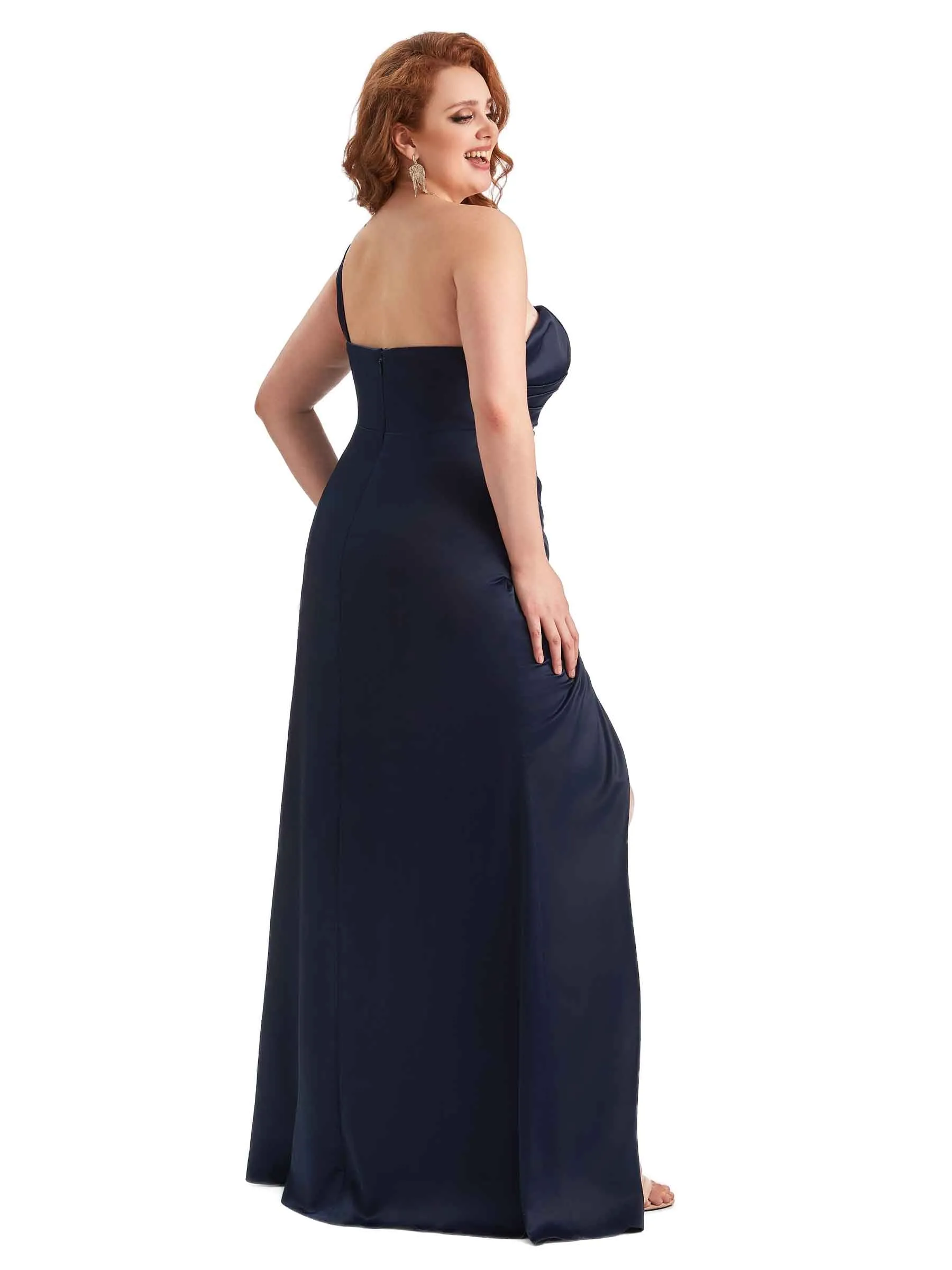Plus Size Sexy Side Slit One Shoulder Mermaid Long Satin Maxi Dresses sold by ChicSew product image thumbnail 5