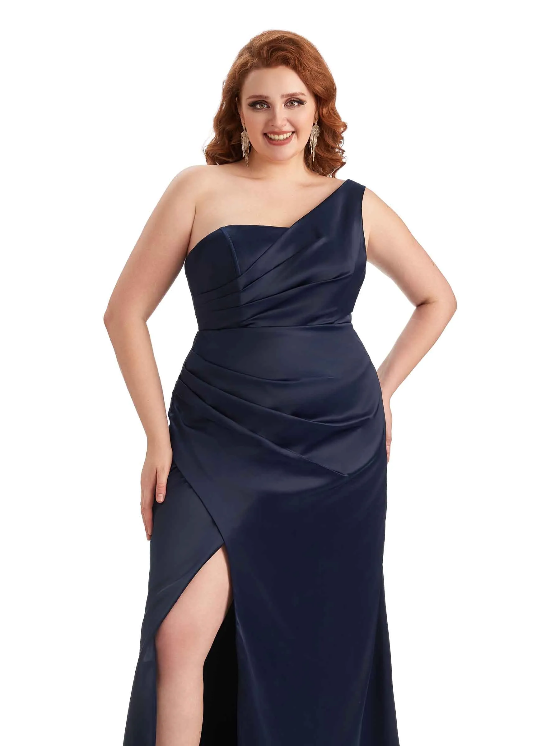 Plus Size Sexy Side Slit One Shoulder Mermaid Long Satin Maxi Dresses sold by ChicSew product image thumbnail 2