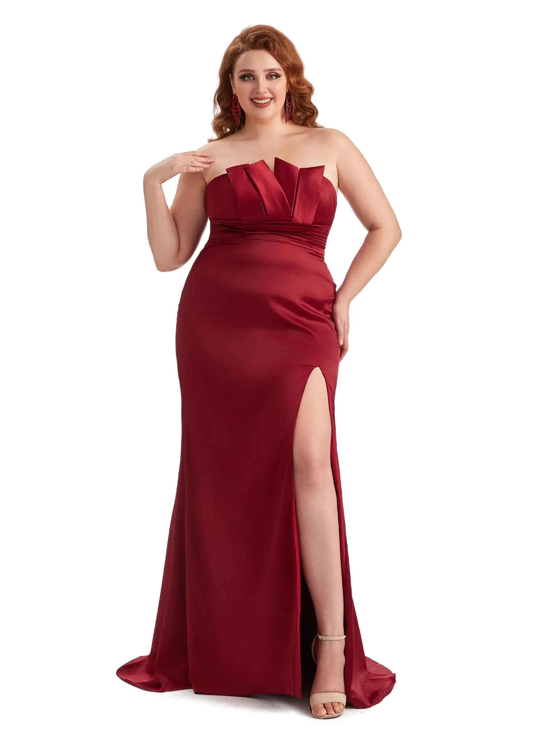 Plus Size Sexy Side Slit Mermaid Soft Satin Long Wedding Party Dresses For Wedding sold by ChicSew product image thumbnail 5