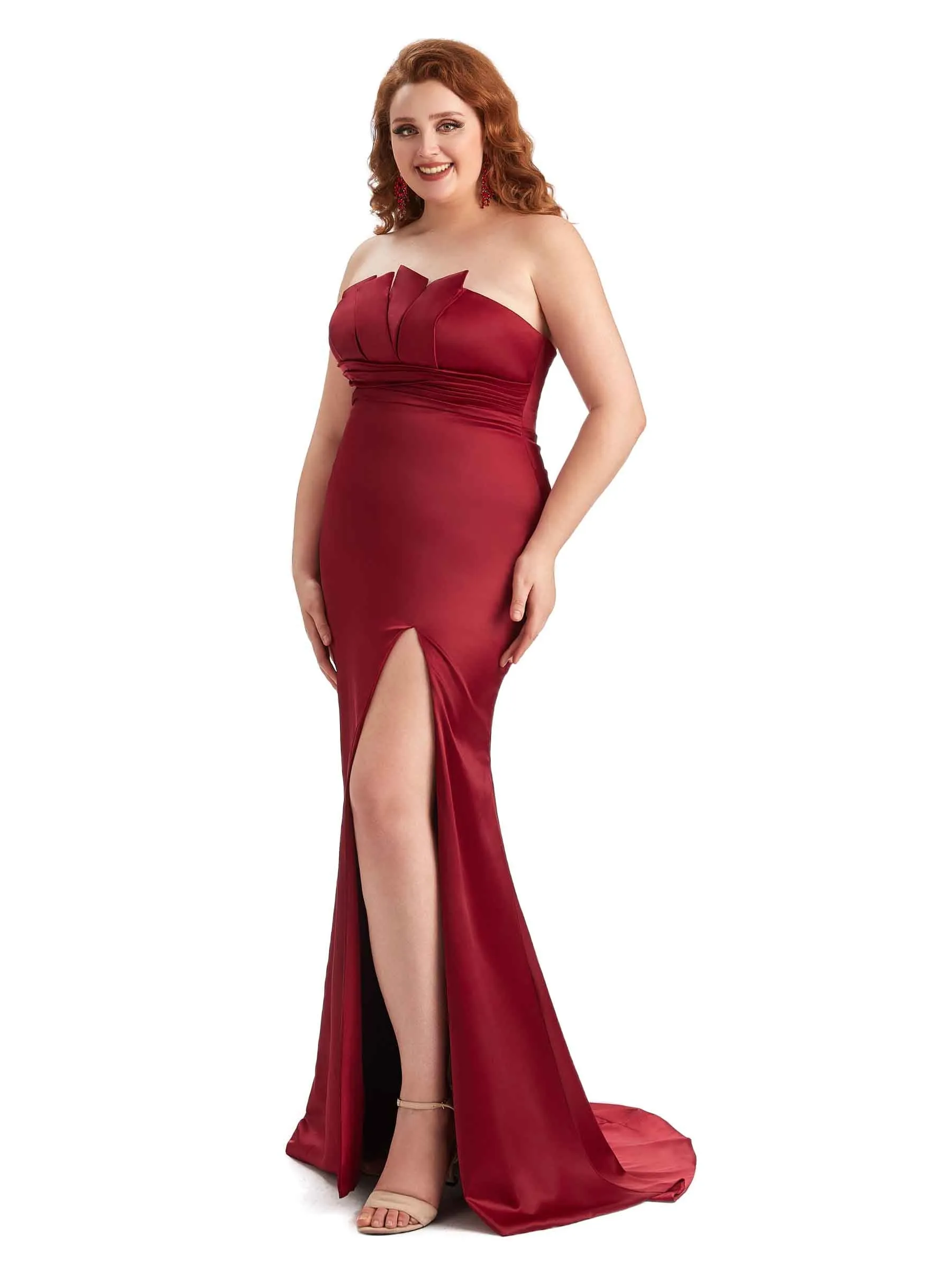 Plus Size Sexy Side Slit Mermaid Soft Satin Long Wedding Party Dresses For Wedding sold by ChicSew product image thumbnail 4