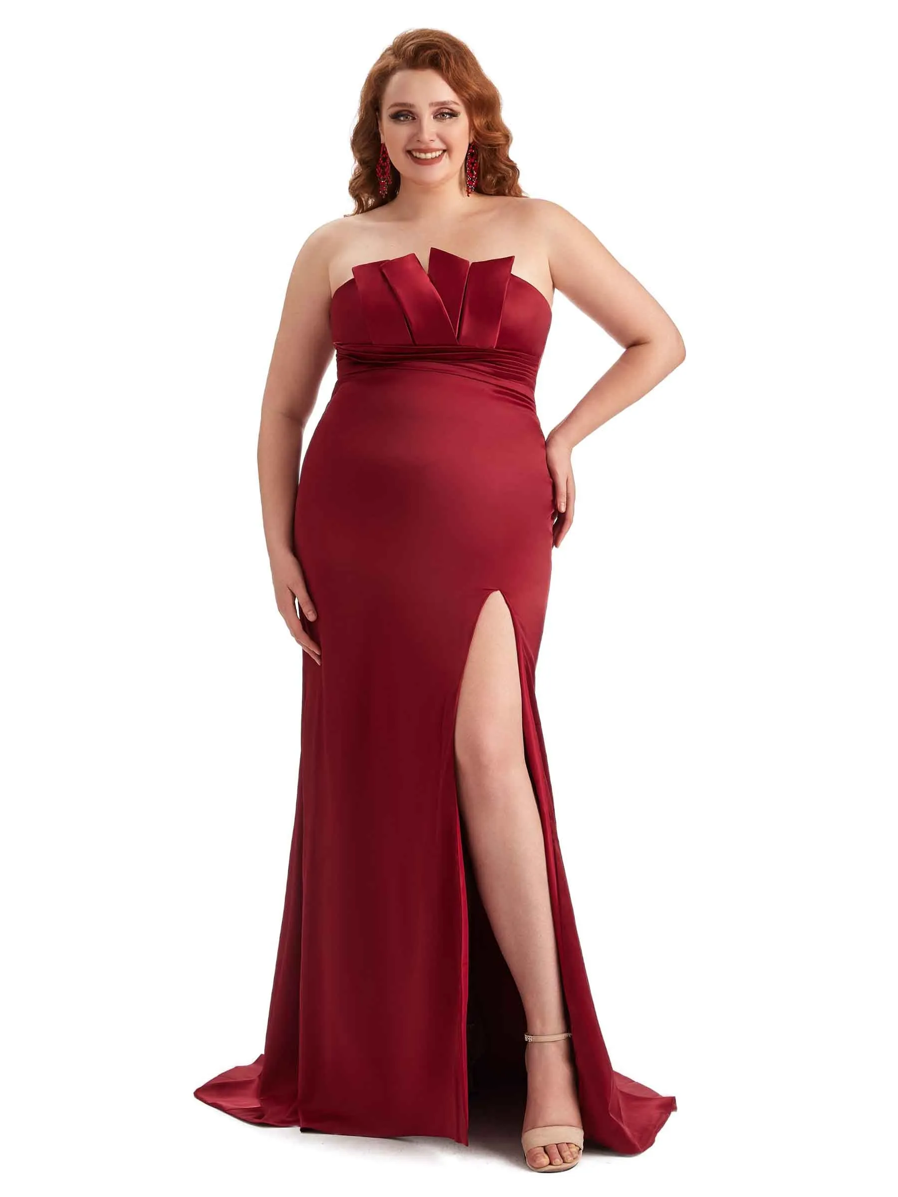 Plus Size Sexy Side Slit Mermaid Soft Satin Long Wedding Party Dresses For Wedding sold by ChicSew
