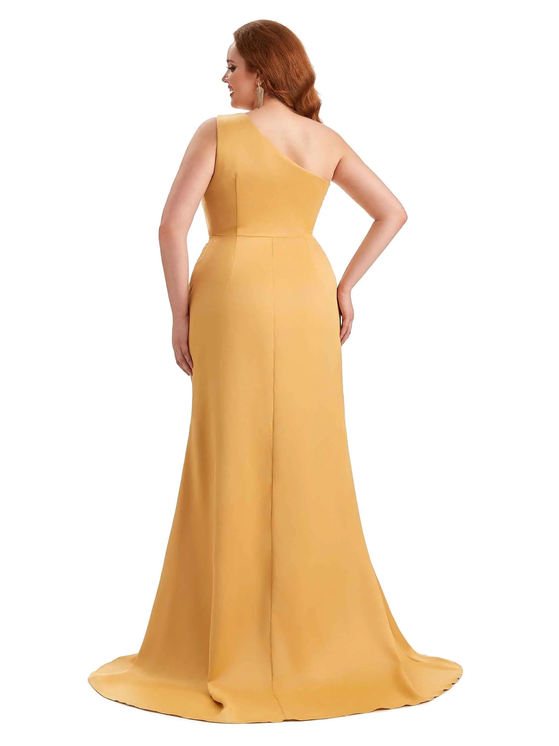 Sexy Unique One Shoulder Side Slit Mermaid Soft Satin Long Plus Size Maid of Honour Dresses sold by ChicSew product image thumbnail 3