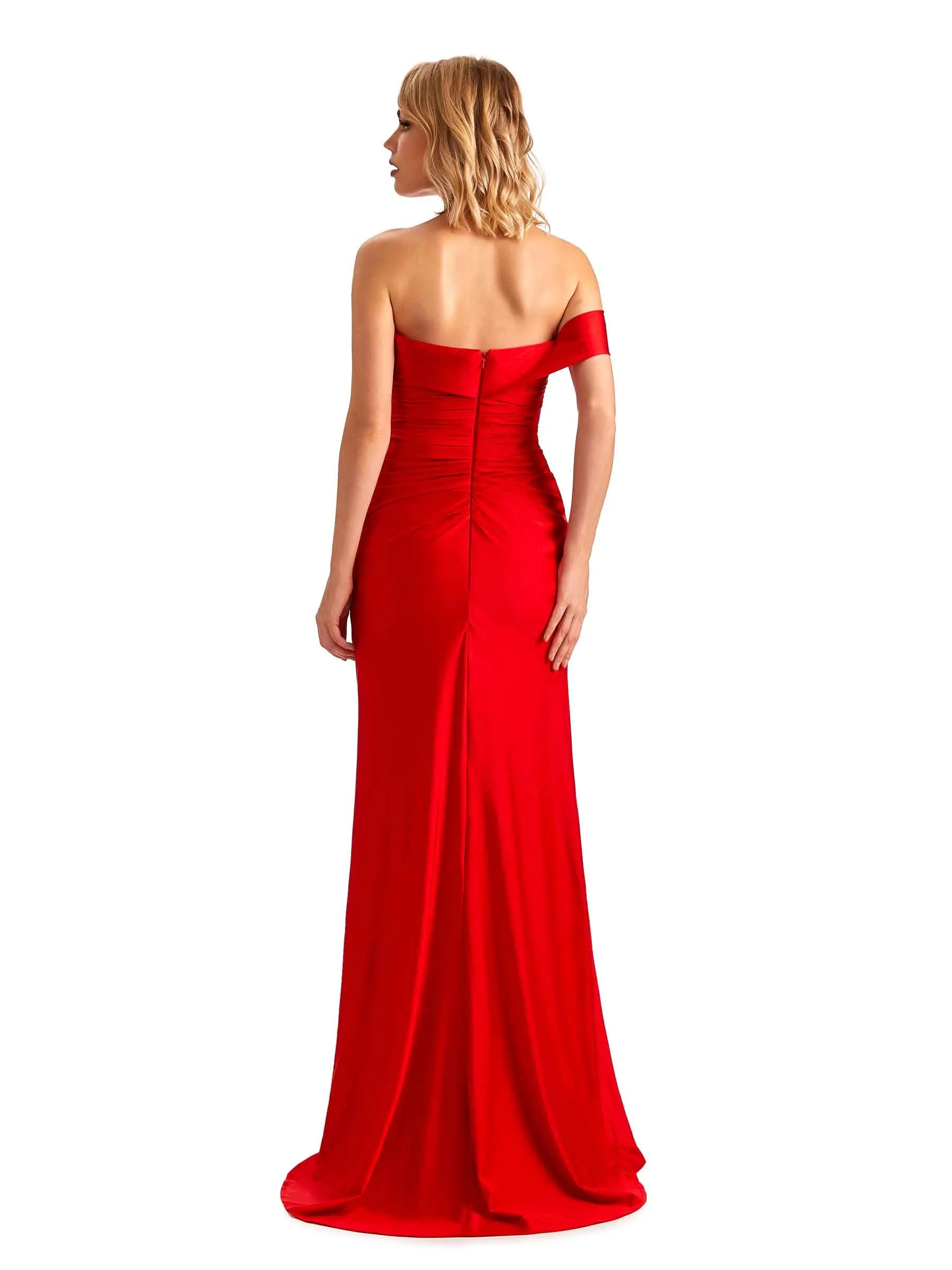 Sexy Side Slit One Shoulder Mermaid Soft Satin Unique Long Bridesmaid Dress For Wedding sold by ChicSew product image thumbnail 3