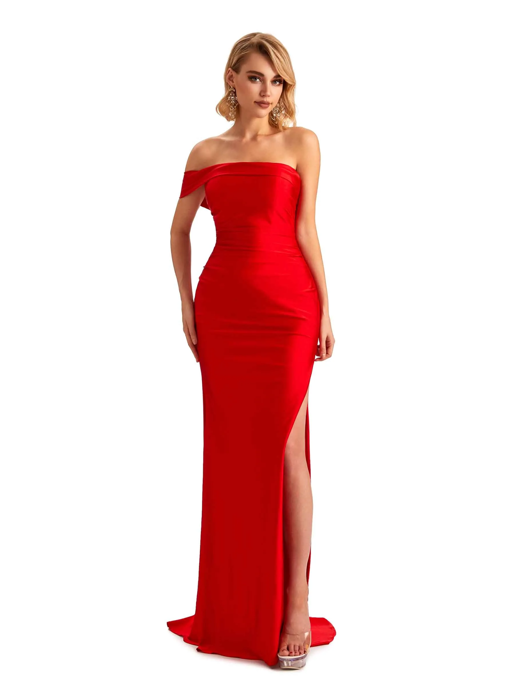Sexy Side Slit One Shoulder Mermaid Soft Satin Unique Long Bridesmaid Dress For Wedding sold by ChicSew