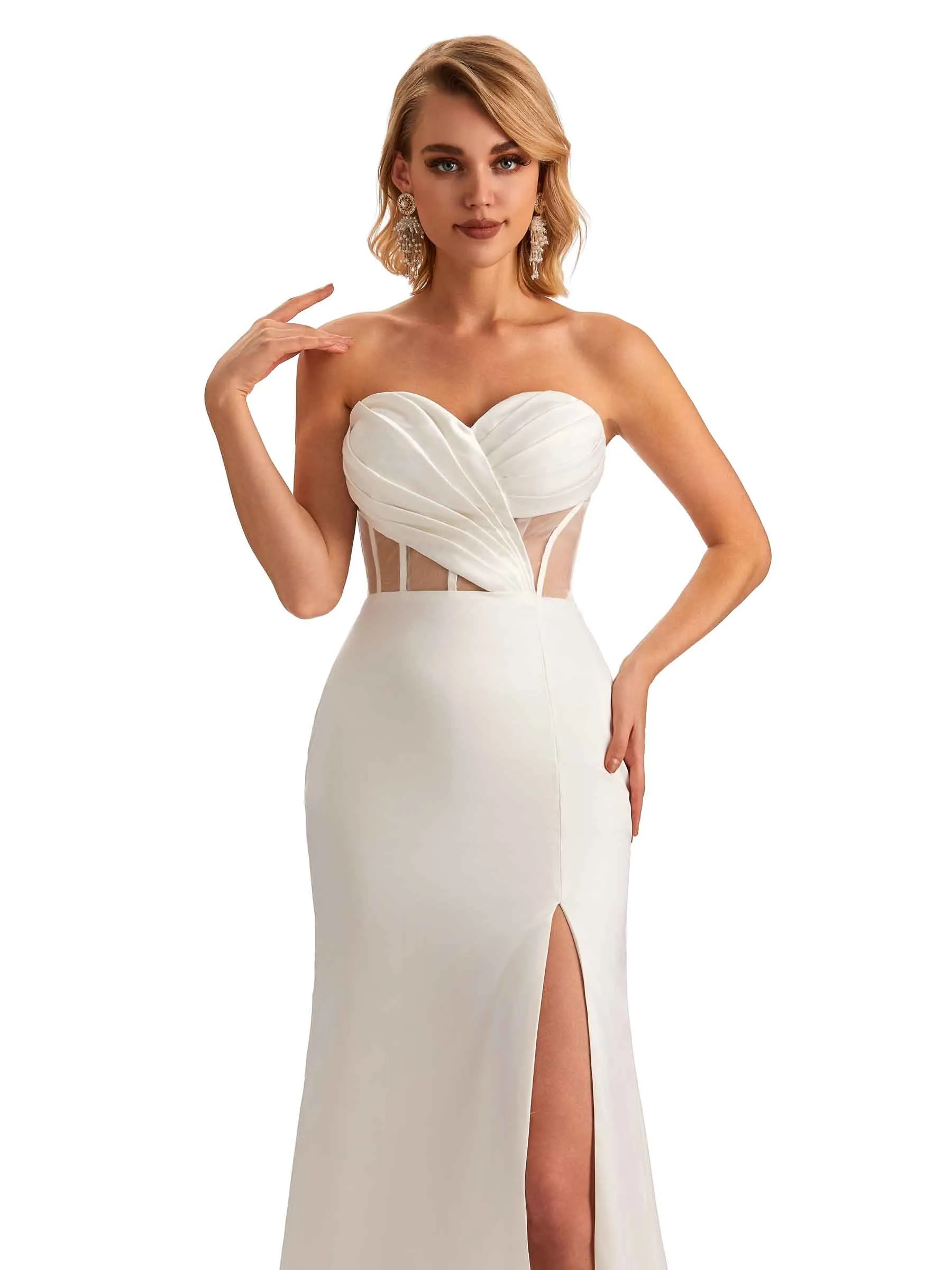 Sexy Sweetheart Side Slit Mermaid Soft Satin Unique Long Bridesmaid Dress For Wedding sold by ChicSew product image thumbnail 2