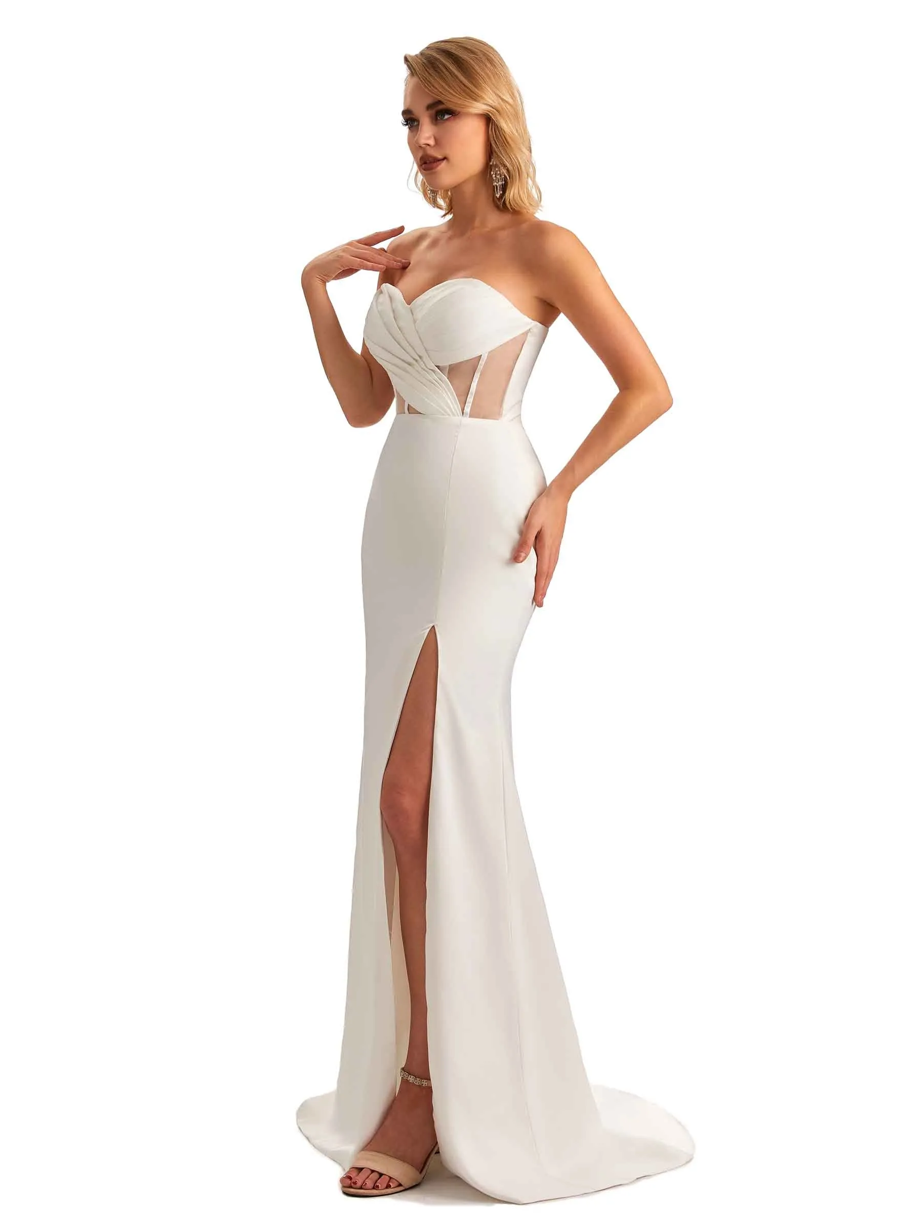 Sexy Sweetheart Side Slit Mermaid Soft Satin Unique Long Bridesmaid Dress For Wedding sold by ChicSew product image thumbnail 4