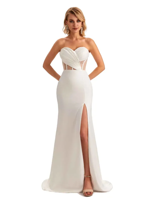Sexy Sweetheart Side Slit Mermaid Soft Satin Unique Long Bridesmaid Dress For Wedding sold by ChicSew