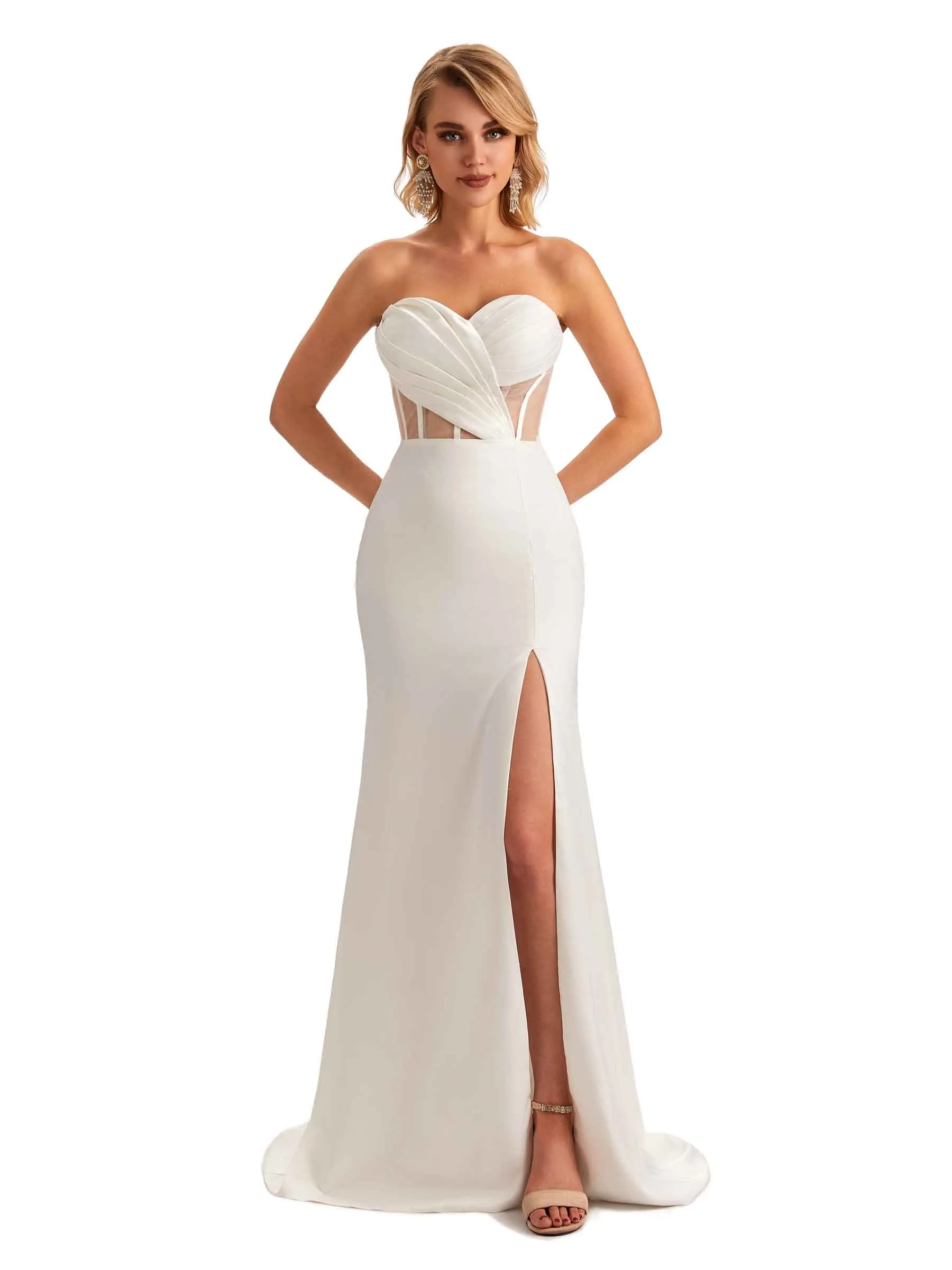 Sexy Sweetheart Side Slit Mermaid Soft Satin Unique Long Bridesmaid Dress For Wedding sold by ChicSew