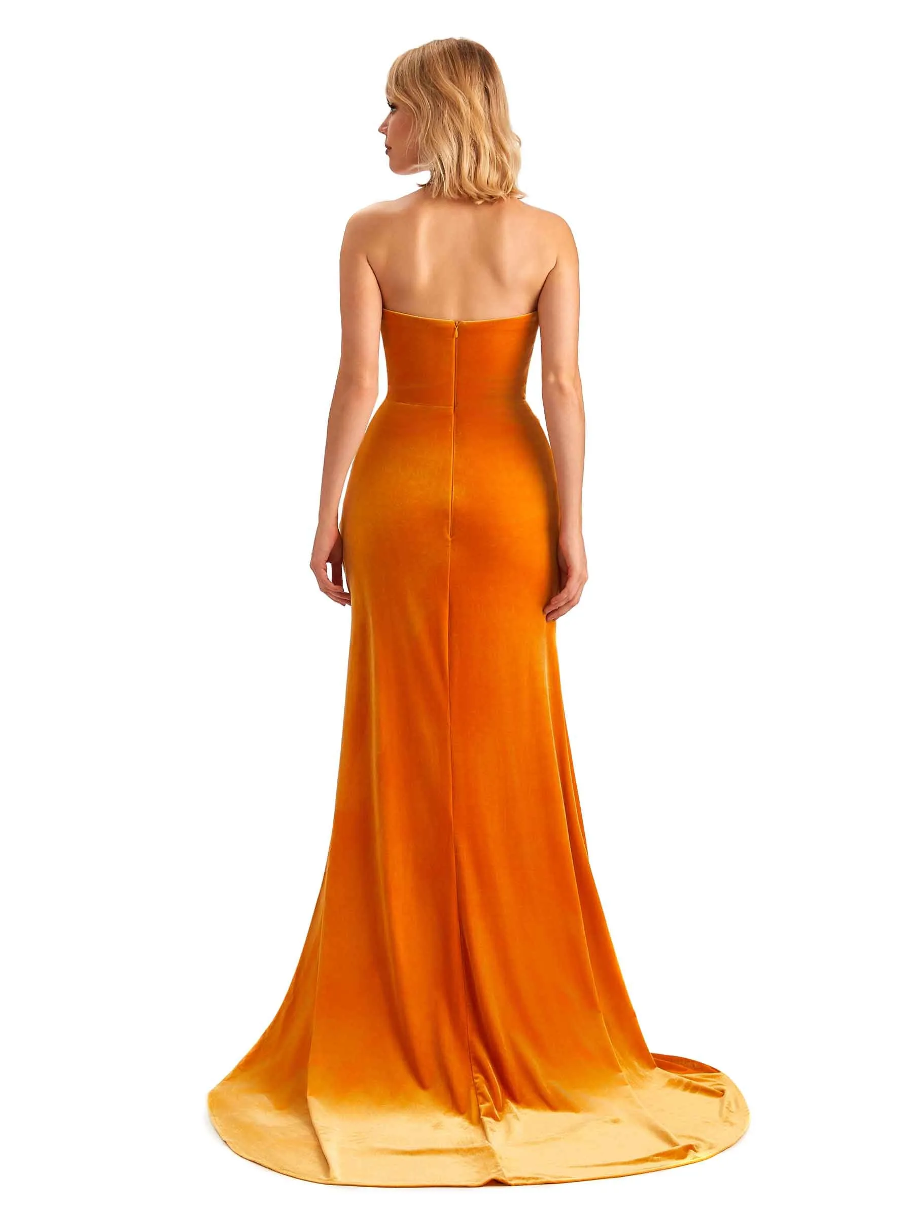 Sexy Side Slit Mermaid Strapless Velvet Long Bridesmaid Dresses Online sold by ChicSew product image thumbnail 3