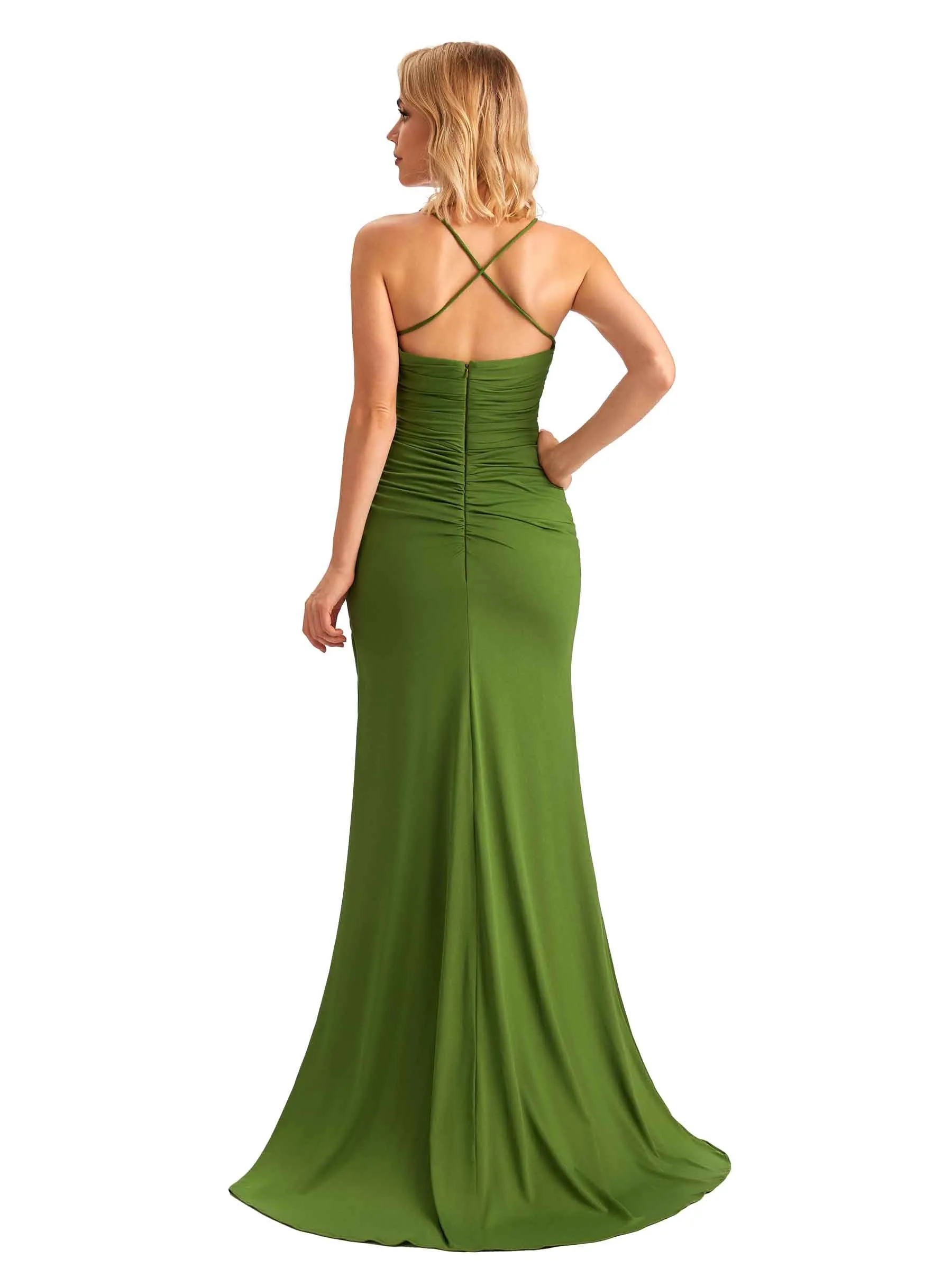 Sexy Side Slit Mermaid Lace Stretchy Jersey Long Formal Bridesmaid Dresses sold by ChicSew product image thumbnail 3