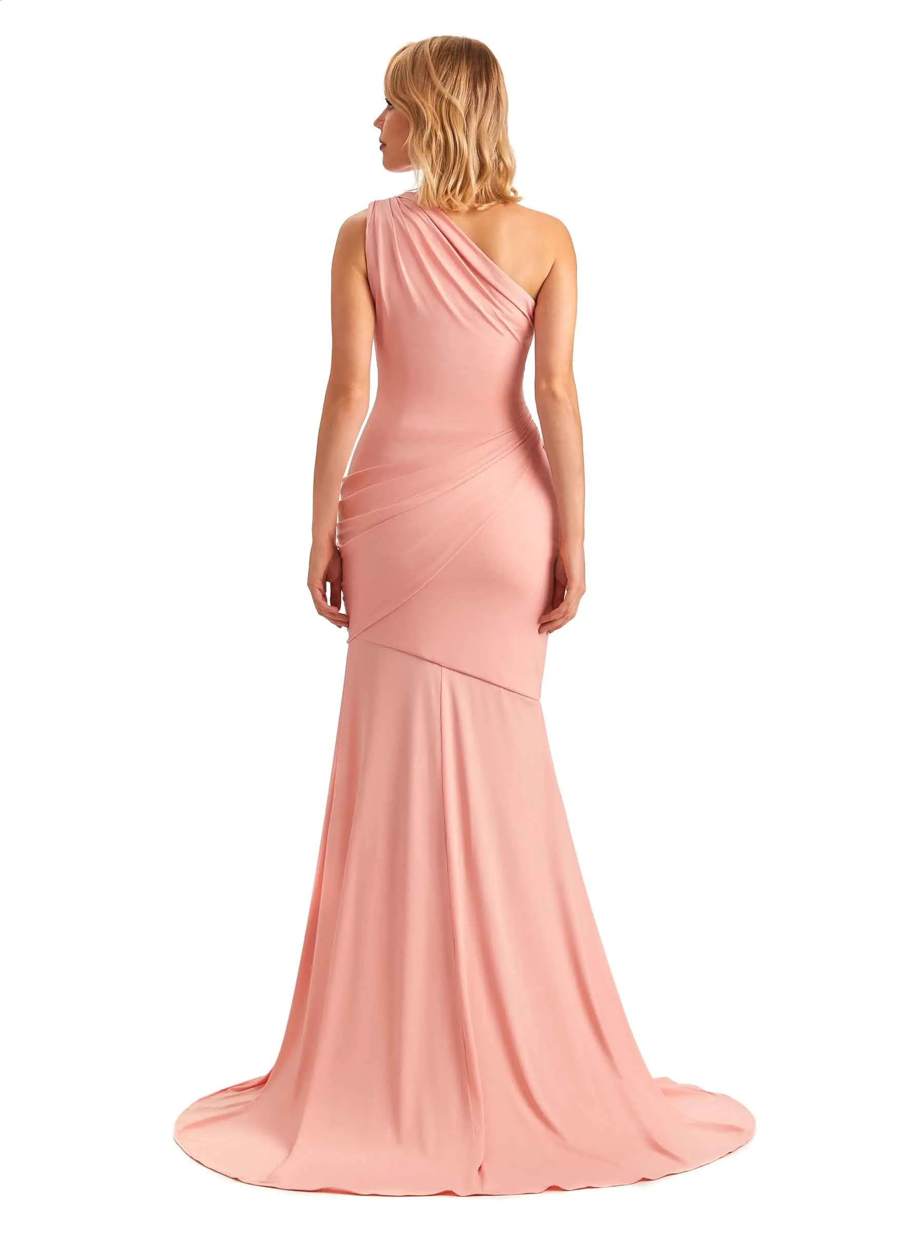 Sexy Mermaid One Shoulder Side Slit Stretchy Jersey Long Formal Bridesmaid Dresses sold by ChicSew product image thumbnail 3