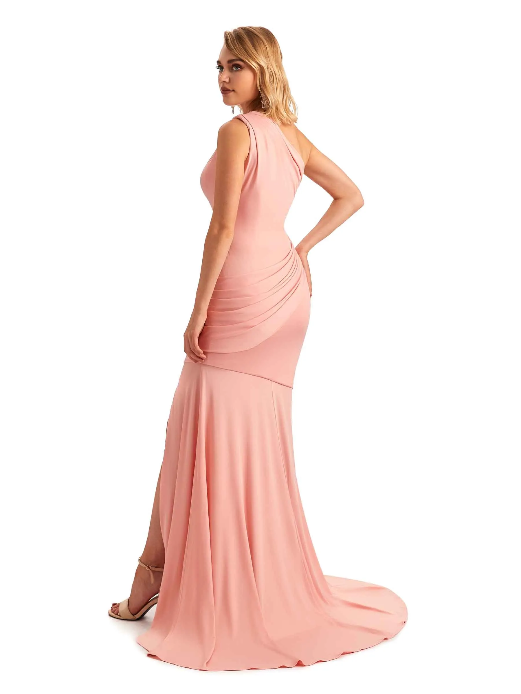 Sexy Mermaid One Shoulder Side Slit Stretchy Jersey Long Formal Bridesmaid Dresses sold by ChicSew product image thumbnail 5