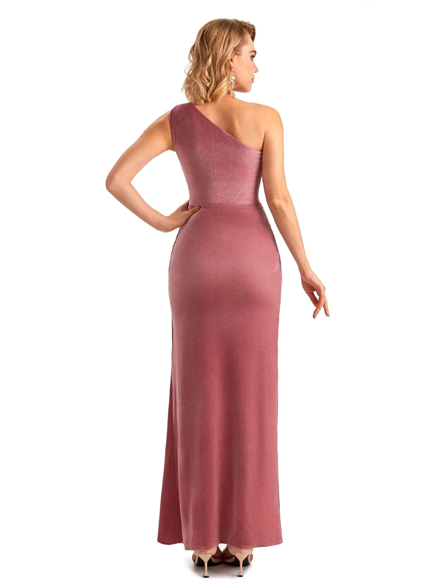 Sexy Side Slit Mermaid One Shoulder Velvet Long Bridesmaid Dresses Online sold by ChicSew product image thumbnail 3