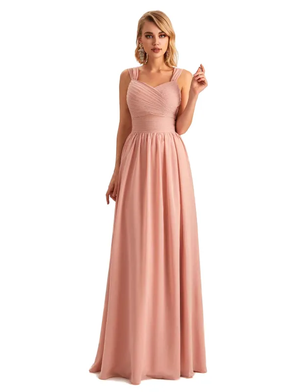 Elegant A-line Chiffon Straps Sleeveless Long Mother of the Brides Dresses Online sold by ChicSew