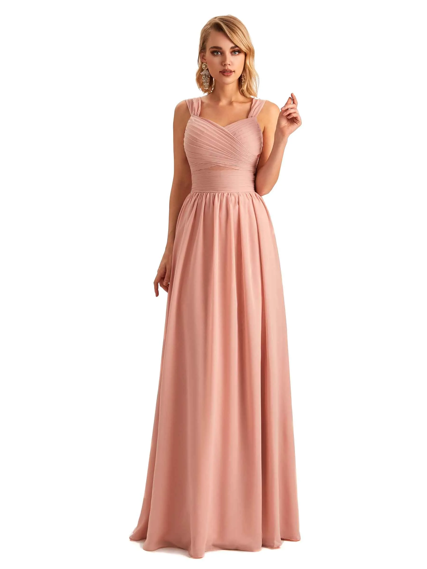 Elegant A-line Chiffon Straps Sleeveless Long Mother of the Brides Dresses Online sold by ChicSew