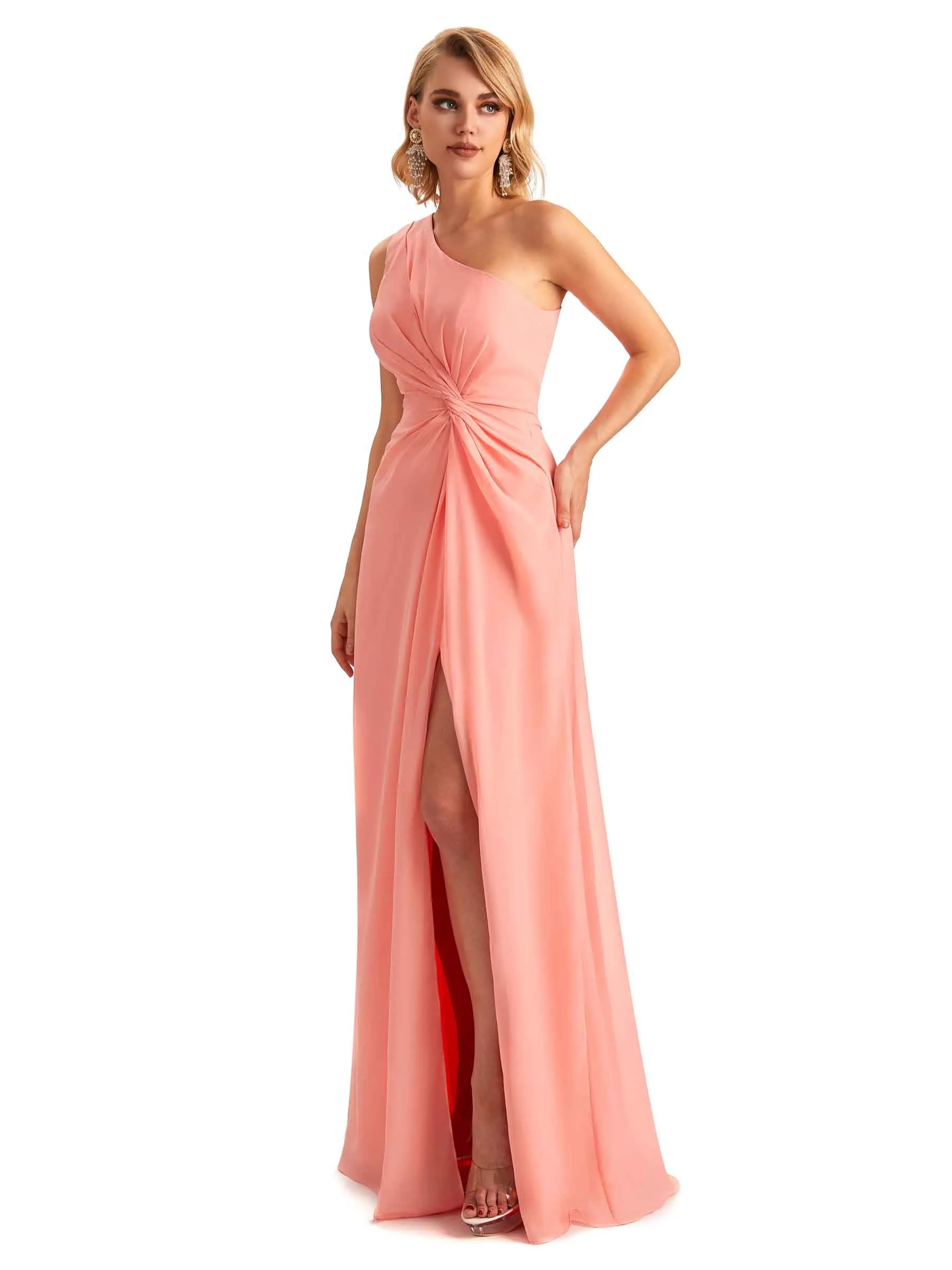Elegant Side Slit Chiffon One Shoulder A-line Long Mother of the Brides Dresses sold by ChicSew product image thumbnail 4