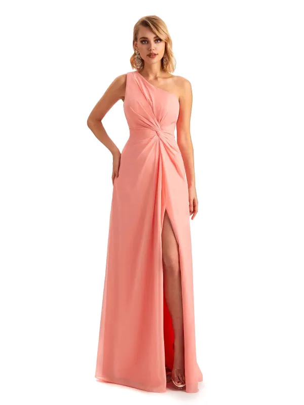Elegant Side Slit Chiffon One Shoulder A-line Long Mother of the Brides Dresses sold by ChicSew