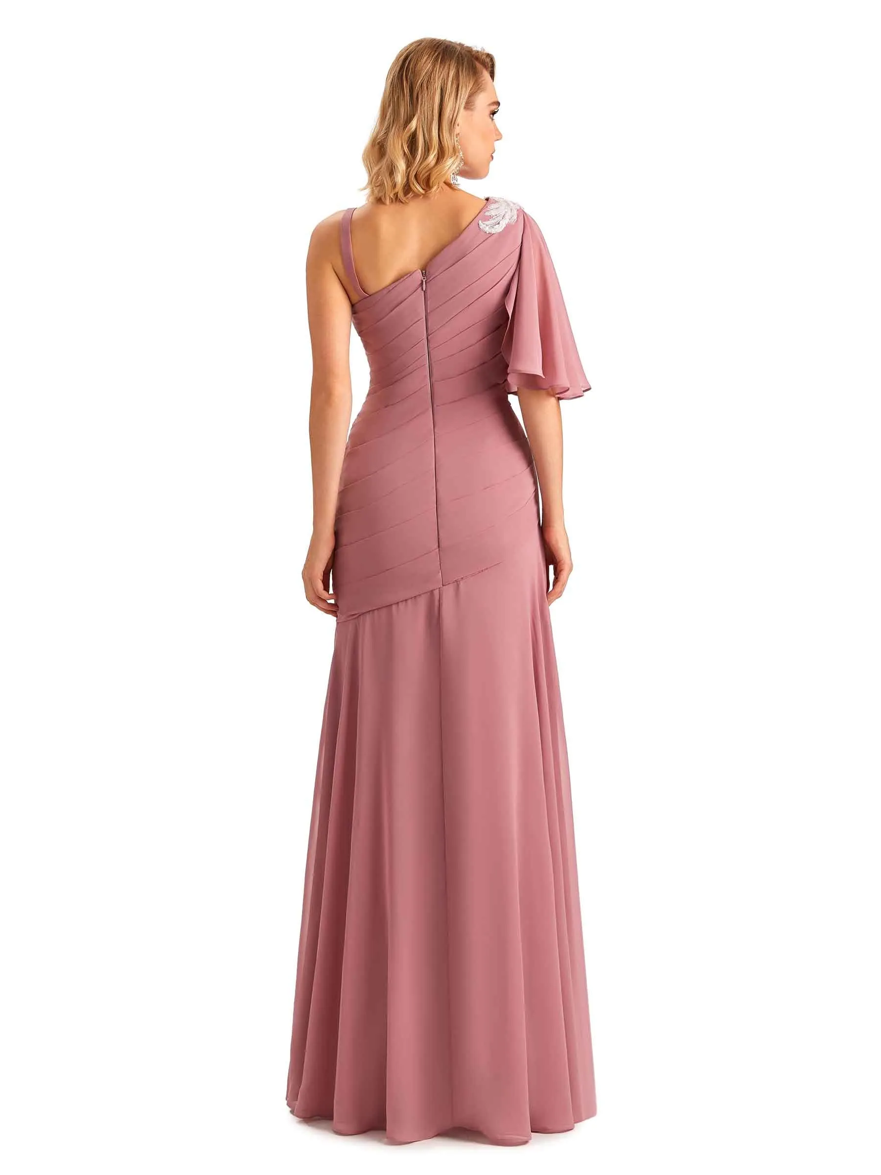 Unique Chiffon Asymmetrical One Shoulder Long Mother of the Brides Dresses Online sold by ChicSew product image thumbnail 3