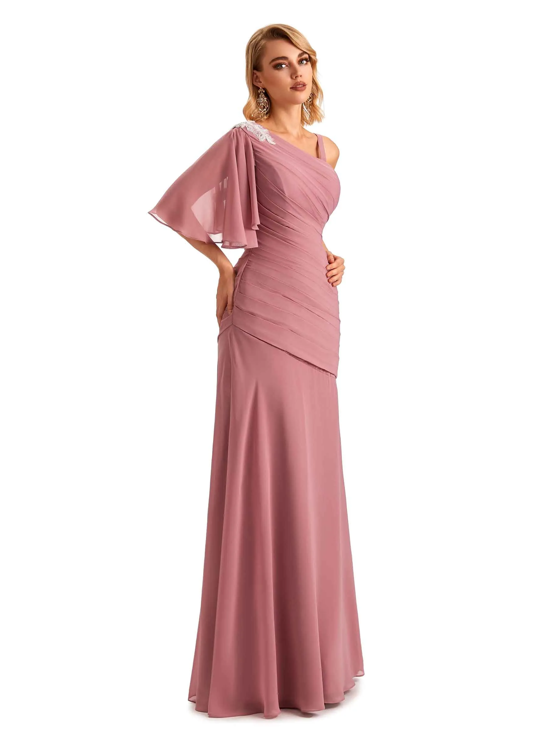 Unique Chiffon Asymmetrical One Shoulder Long Mother of the Brides Dresses Online sold by ChicSew product image thumbnail 4