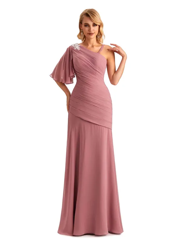 Unique Chiffon Asymmetrical One Shoulder Long Mother of the Brides Dresses Online sold by ChicSew