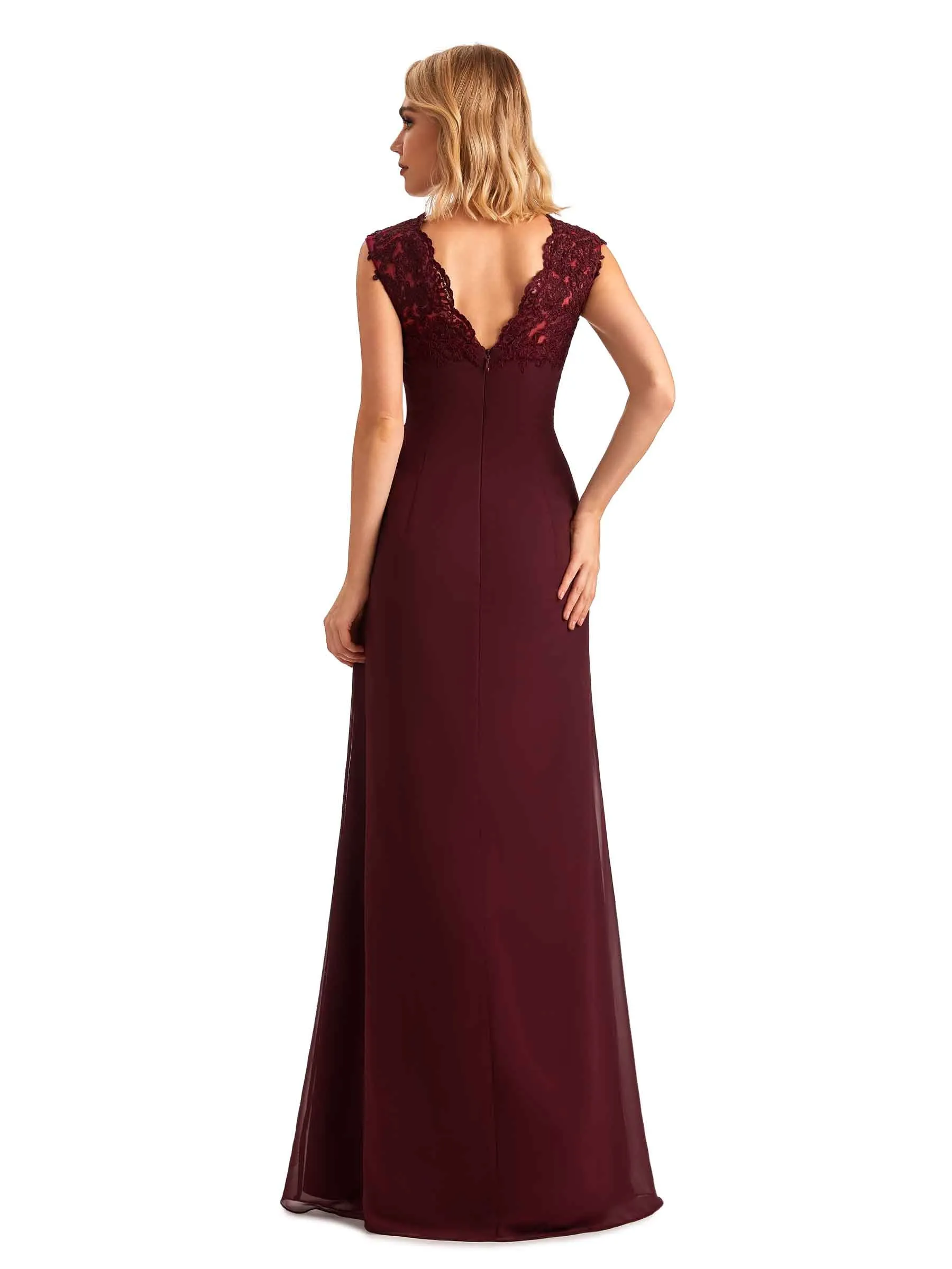 Elegant Chiffon A-line Lace Straps Side Slit Long Mother of the Brides Dresses sold by ChicSew product image thumbnail 3