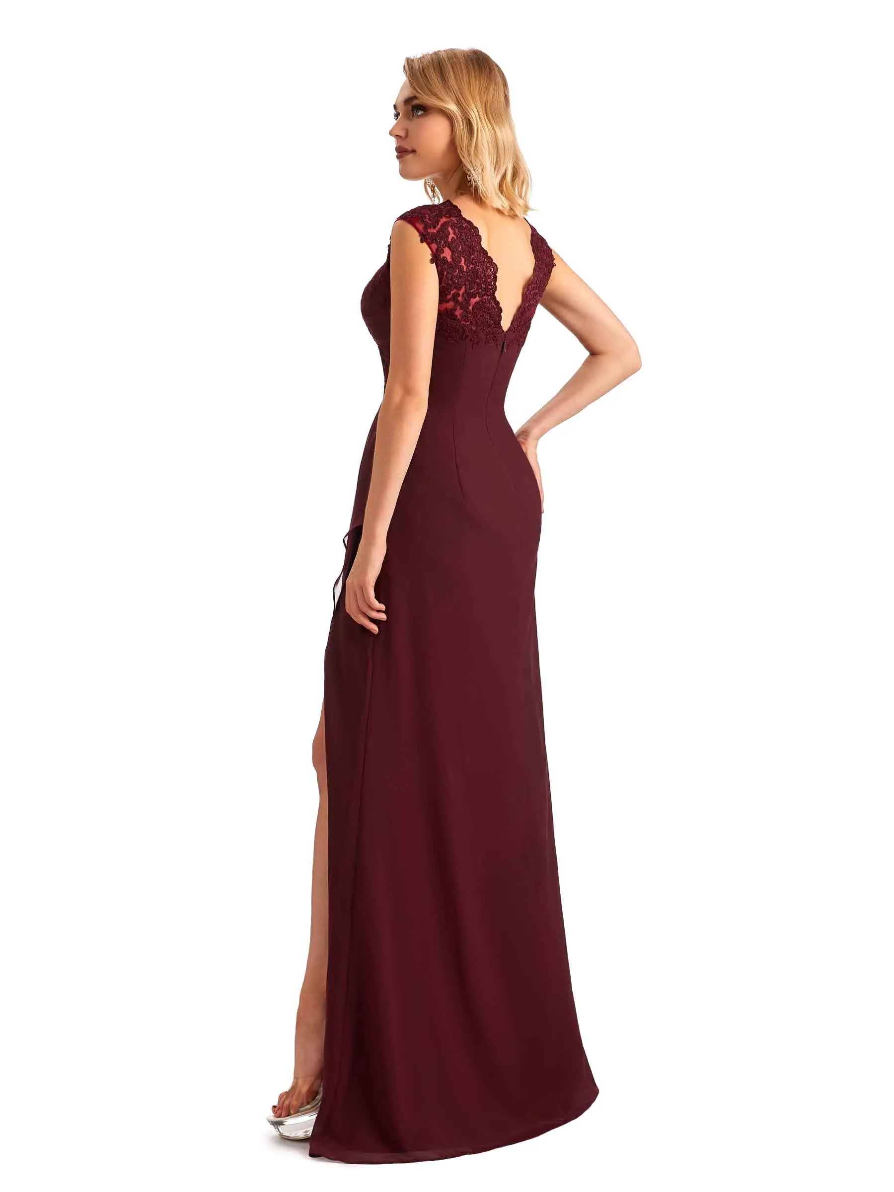 Elegant Chiffon A-line Lace Straps Side Slit Long Mother of the Brides Dresses sold by ChicSew product image thumbnail 5