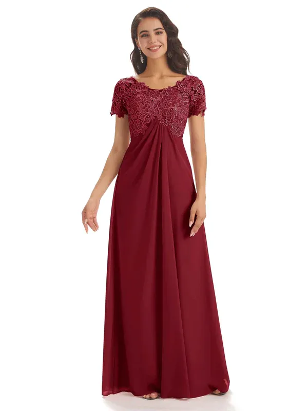 Elegant Chiffon Short Sleeves Lace Applique Floor-Length A-Line Mother Of The Groom Dresses In Stock sold by ChicSew