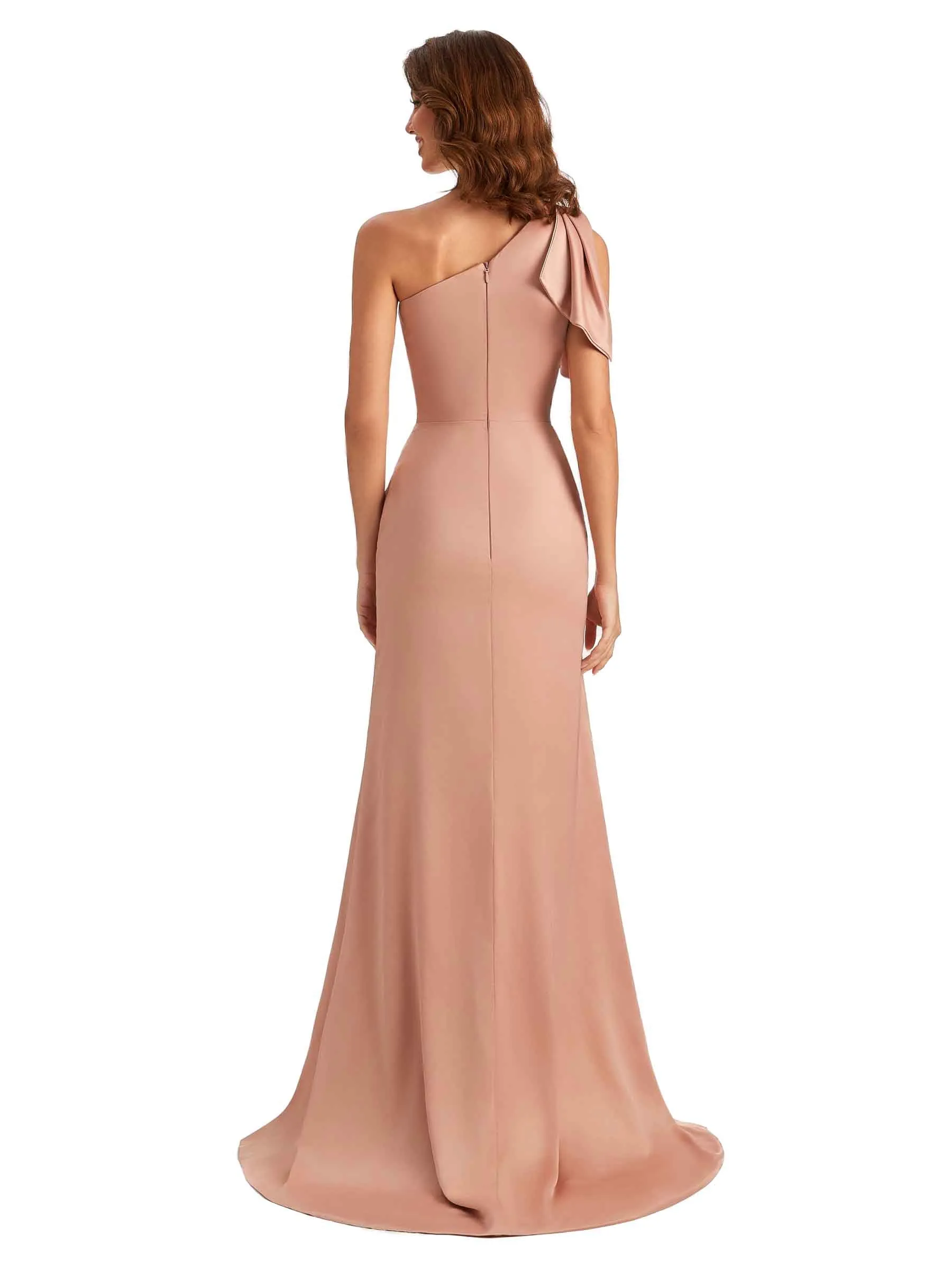 Sexy One Shoulder Mermaid Side Slit Unique Silky Satin Bridesmaid Dresses Online sold by ChicSew product image thumbnail 3