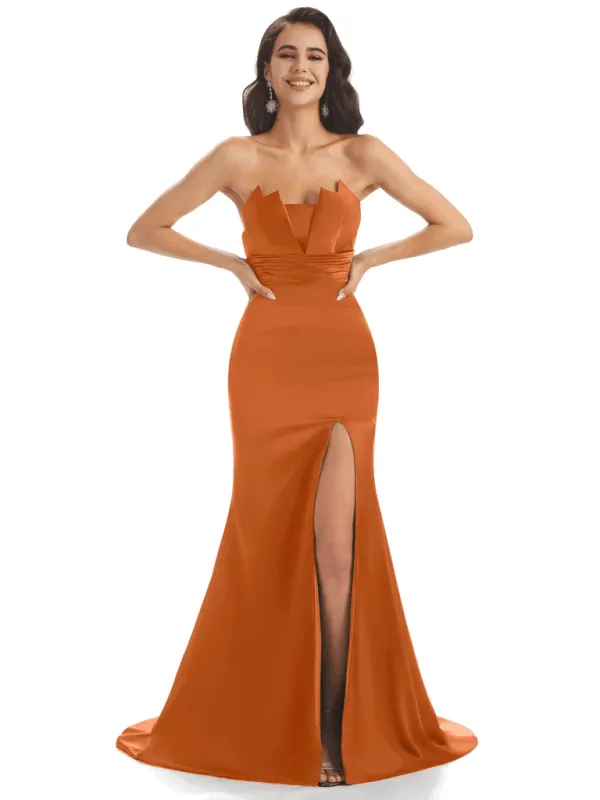 Sexy Side Slit Soft Satin African Modern Long Mermaid Bridesmaid Dresses In Stock sold by ChicSew