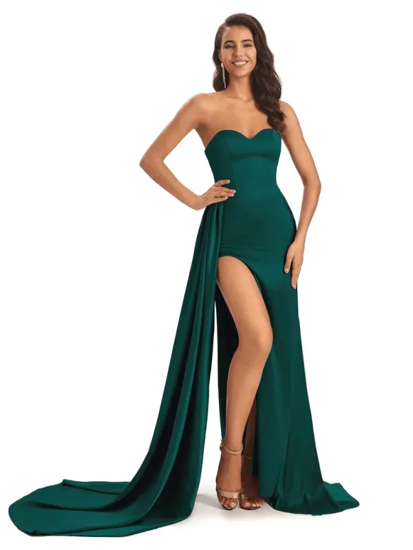 Sexy Soft Satin Sweetheart Side-Slit Unique Long Mermaid Bridesmaid Dresses In Stock sold by ChicSew