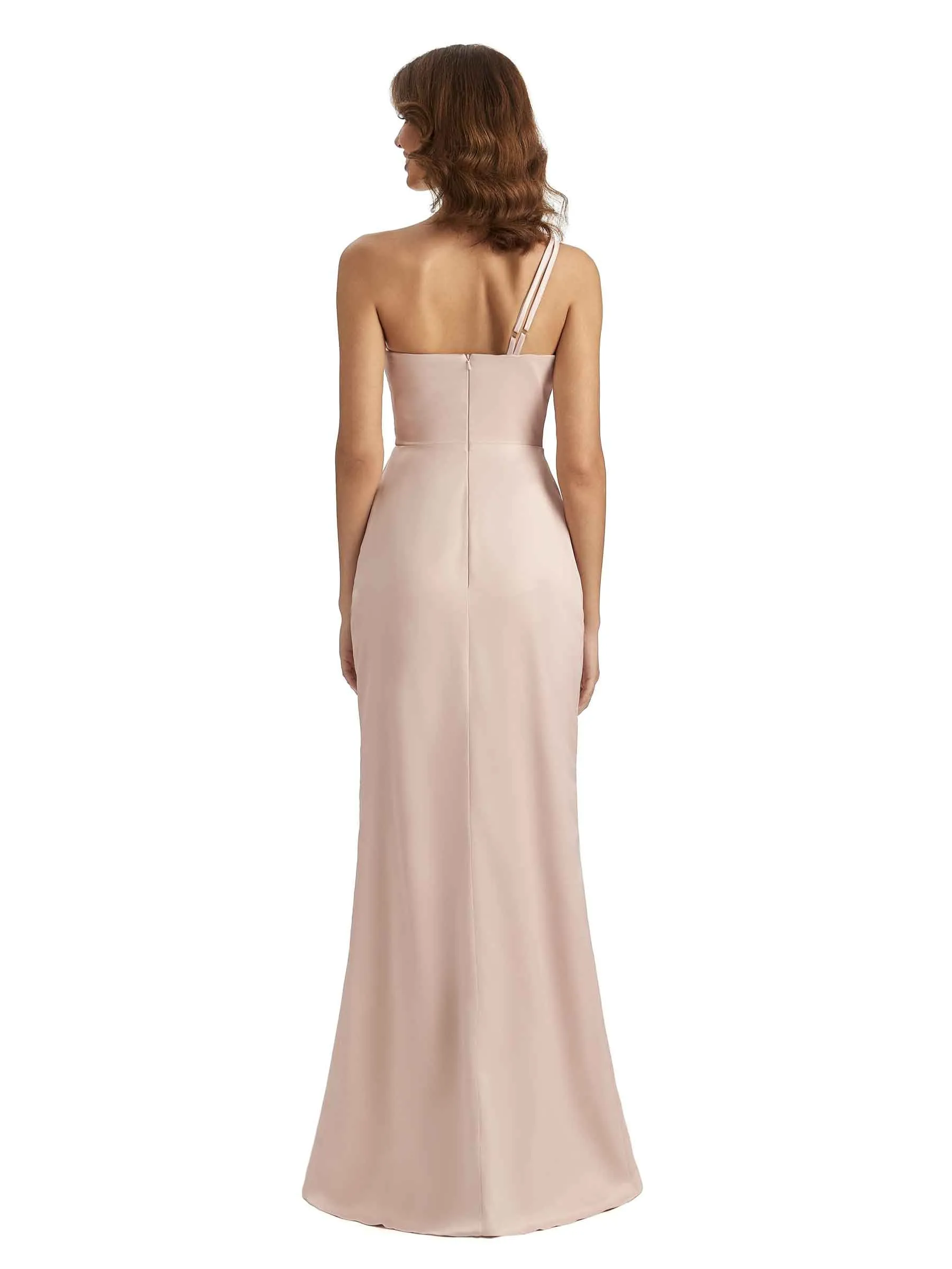 Sexy One Shoulder Silky Satin Unique Long Ladies Bridesmaid Dress For Wedding sold by ChicSew product image thumbnail 3