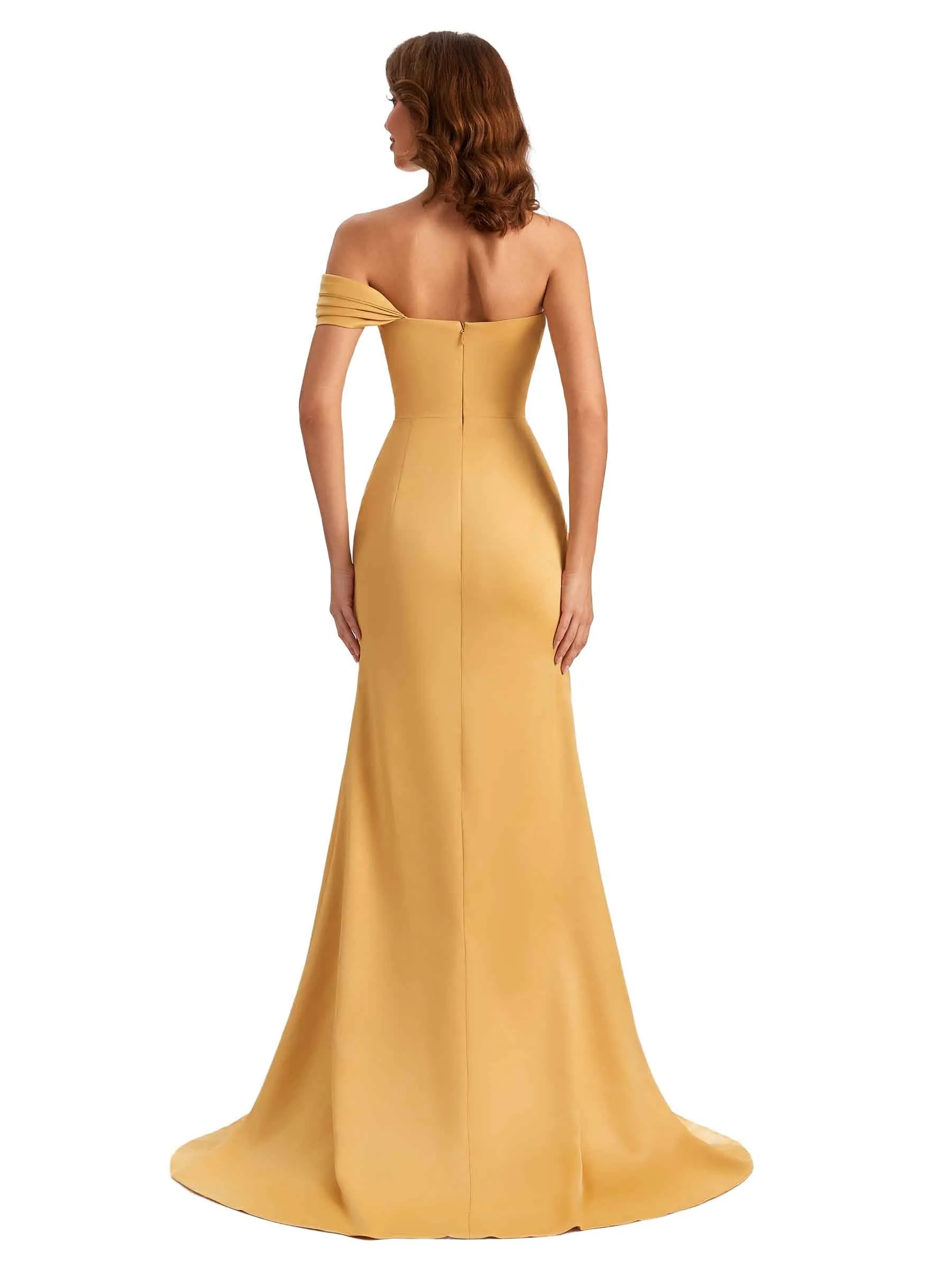 Unique One Shoulder Side Slit Satin Long Dresses For Wedding sold by ChicSew product image thumbnail 3