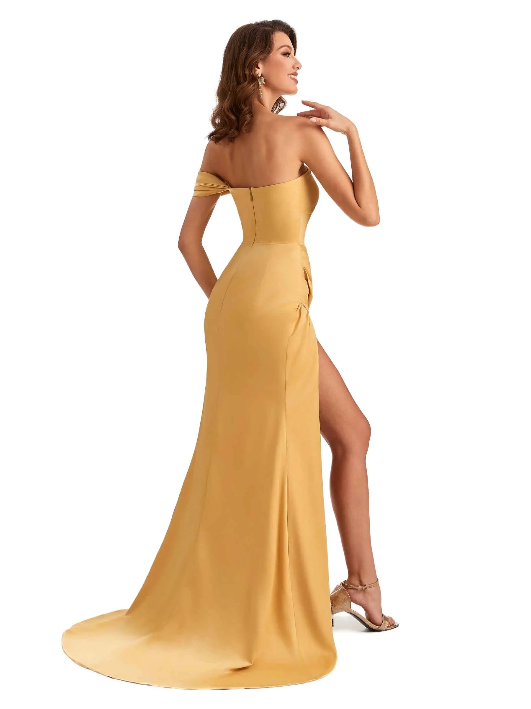 Unique One Shoulder Side Slit Satin Long Dresses For Wedding sold by ChicSew product image thumbnail 4