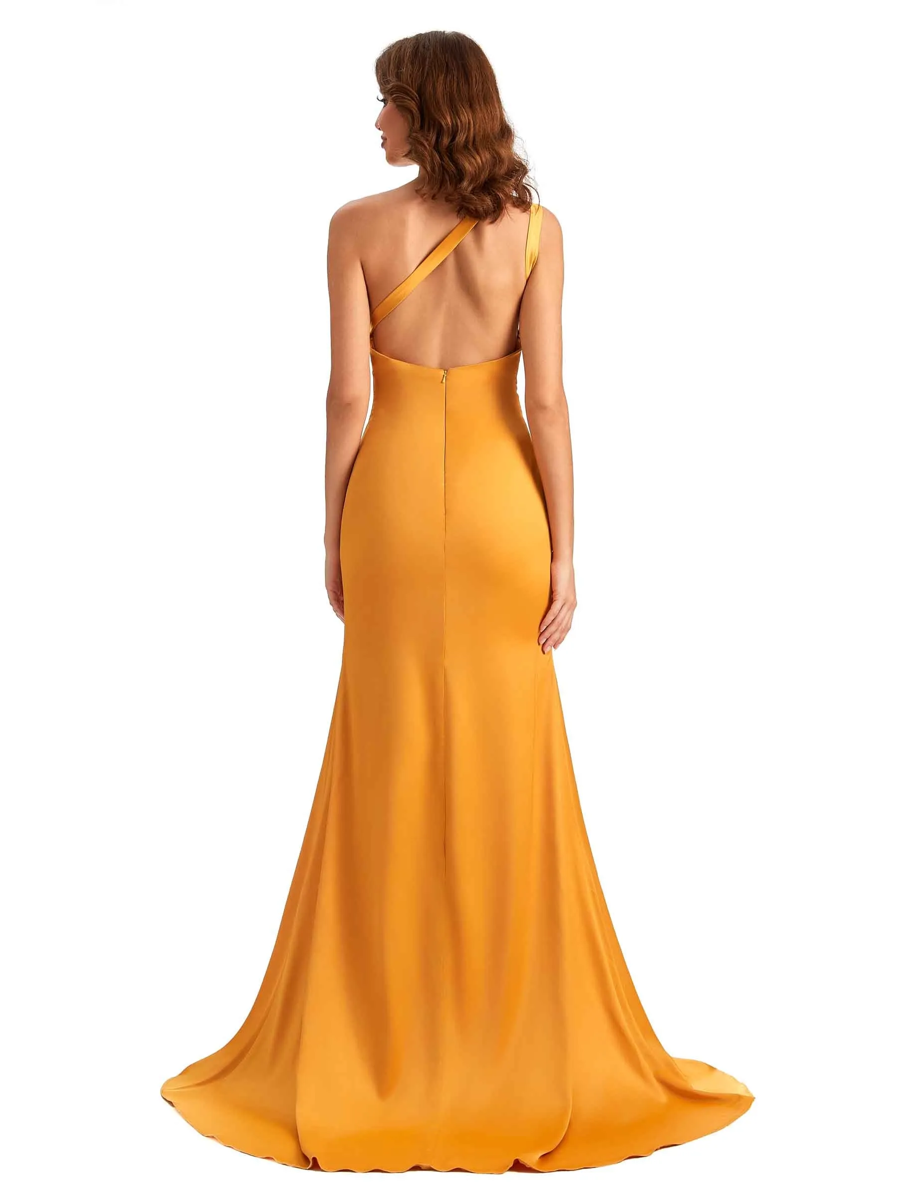 Elegant One Shoulder Mermaid Popular Side-Slit Satin Unique Satin Maxi Dress sold by ChicSew product image thumbnail 3
