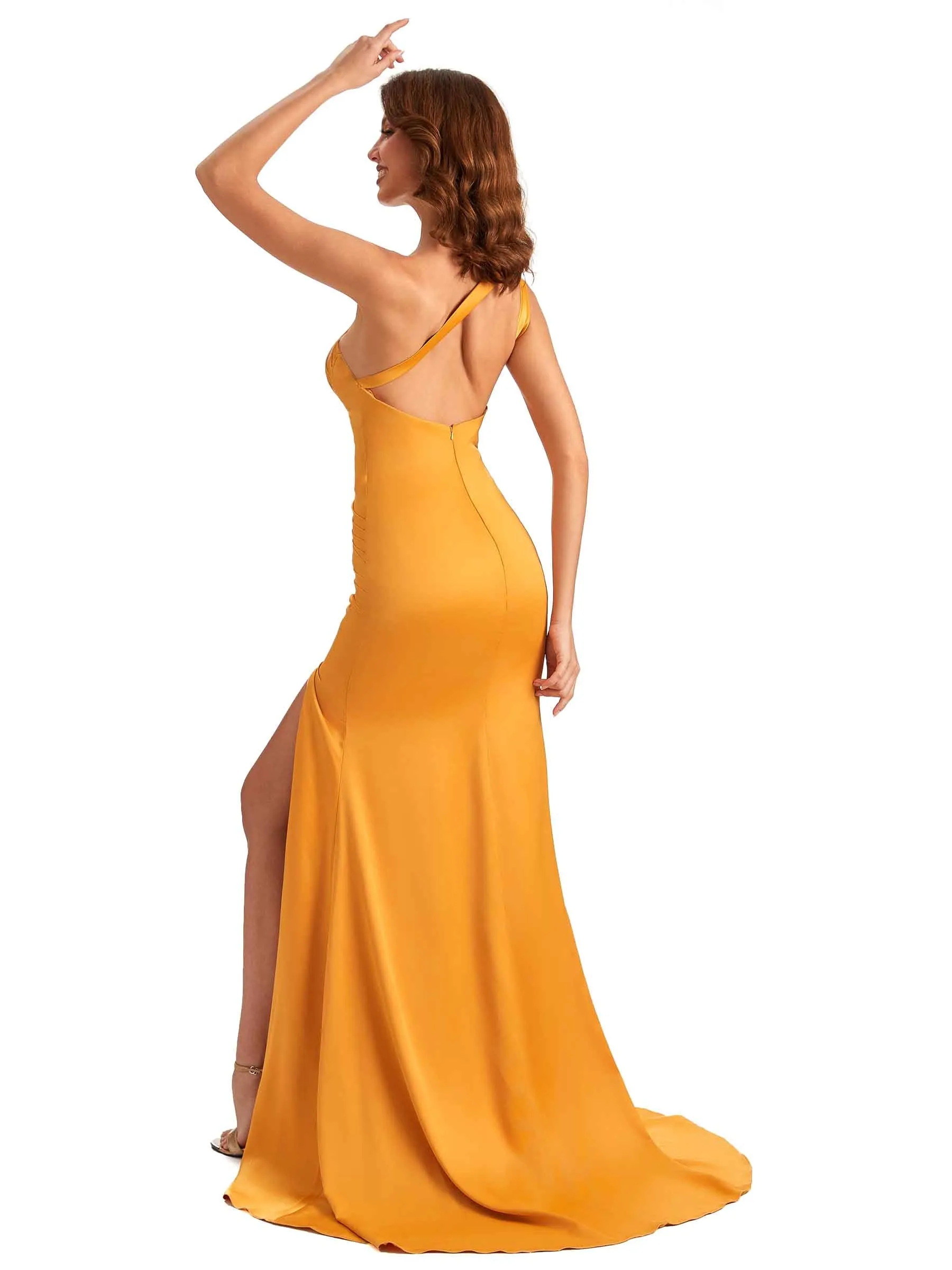 Elegant One Shoulder Mermaid Popular Side-Slit Satin Unique Satin Maxi Dress sold by ChicSew product image thumbnail 4