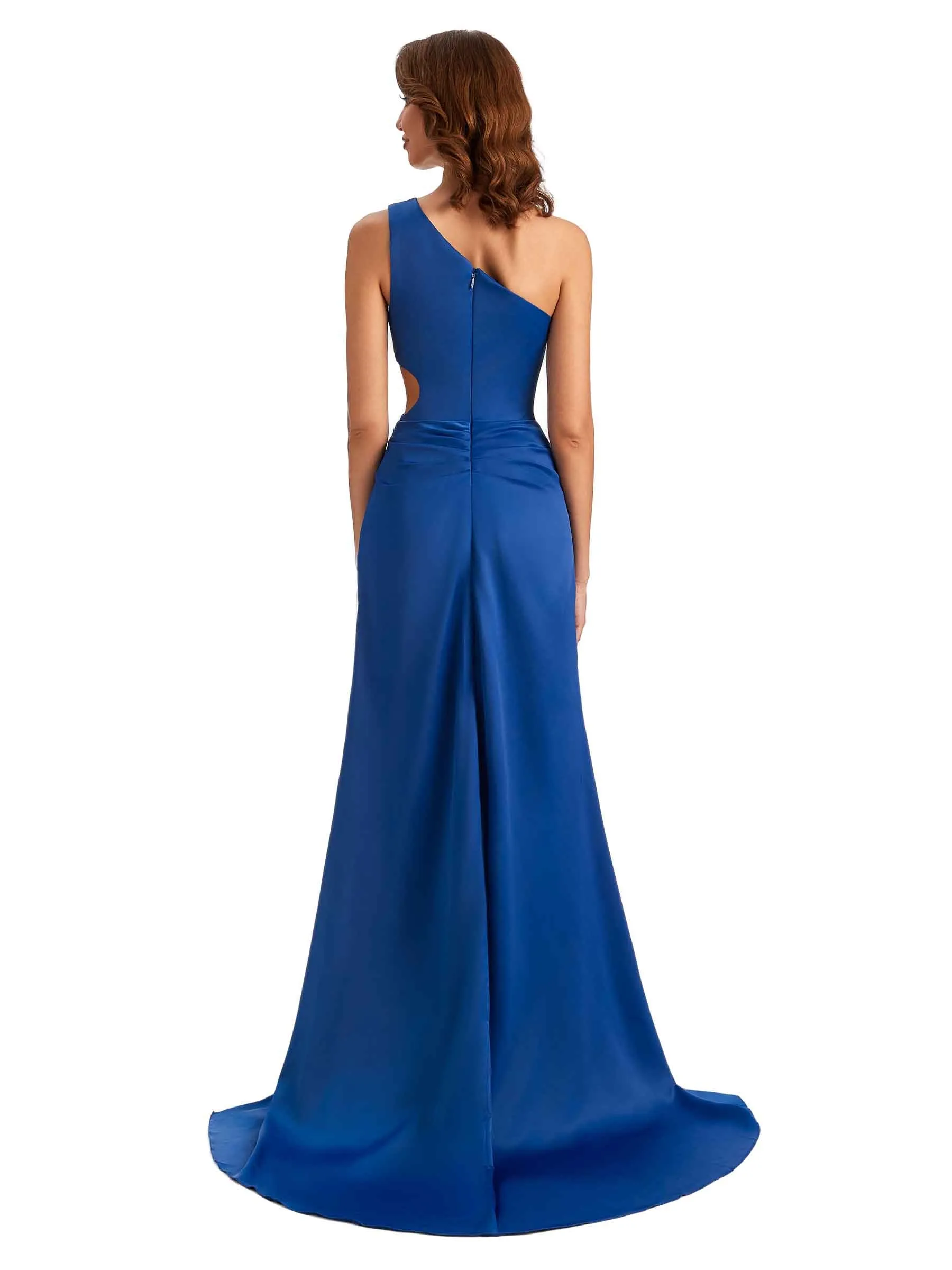Sexy Mermaid One Shoulder Side Slit Silky Satin Unique Long Bridesmaid Dress For Wedding sold by ChicSew product image thumbnail 3