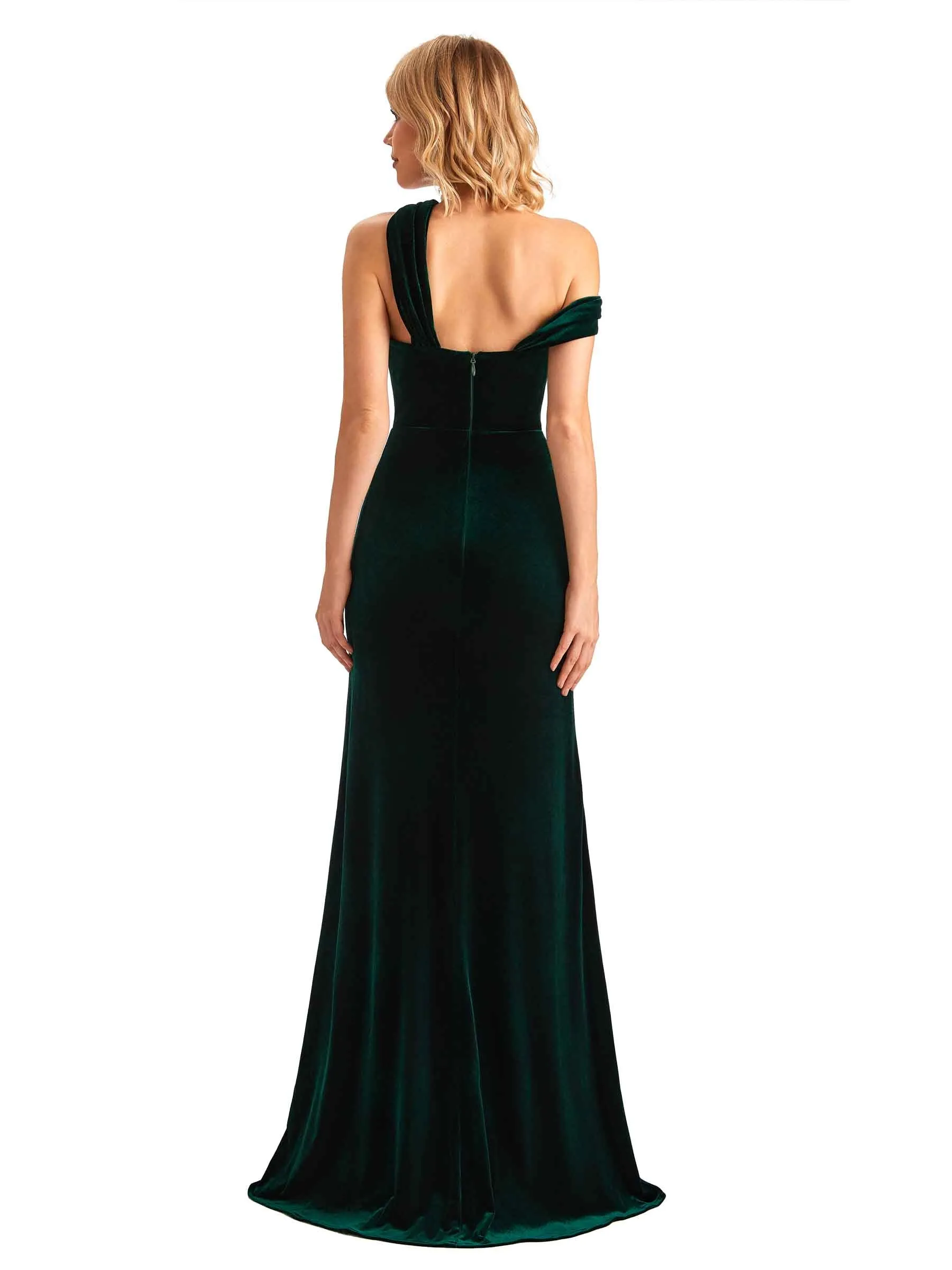 Sexy Mermaid Asymmetric Velvet Side Slit Long Bridesmaid Dresses Online sold by ChicSew product image thumbnail 3