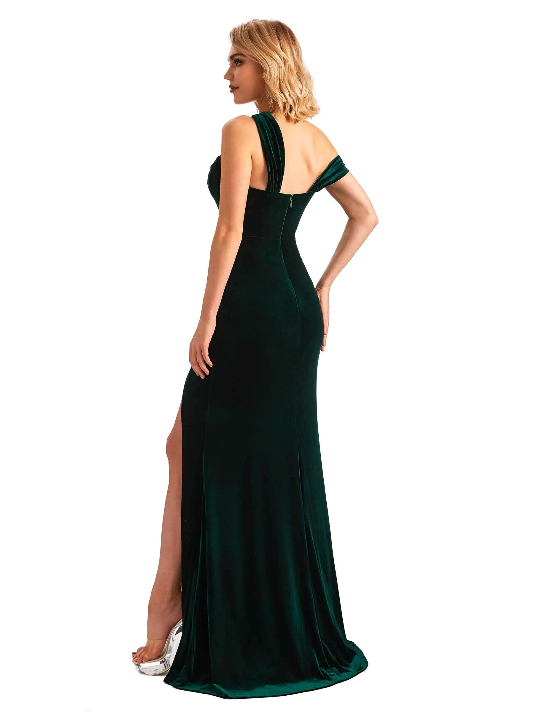 Sexy Mermaid Asymmetric Velvet Side Slit Long Bridesmaid Dresses Online sold by ChicSew product image thumbnail 5