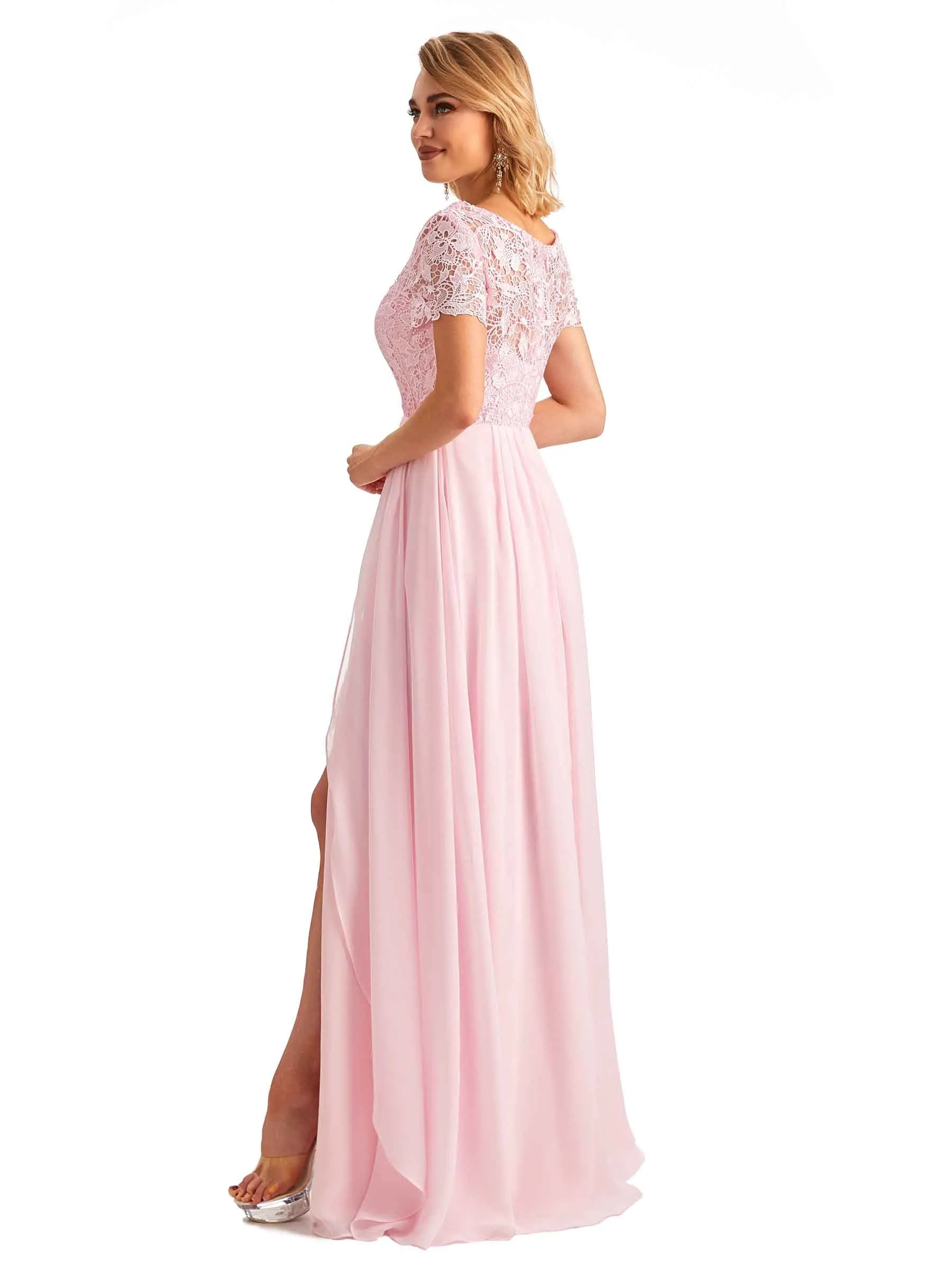 Elegant Side Slit Chiffon Short Sleeves A-line Long Mother of the Brides Dresses sold by ChicSew product image thumbnail 5
