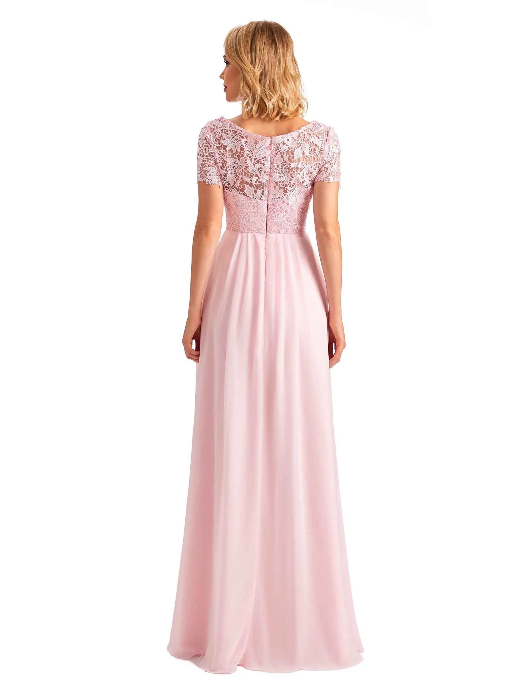 Elegant Side Slit Chiffon Short Sleeves A-line Long Mother of the Brides Dresses sold by ChicSew product image thumbnail 3