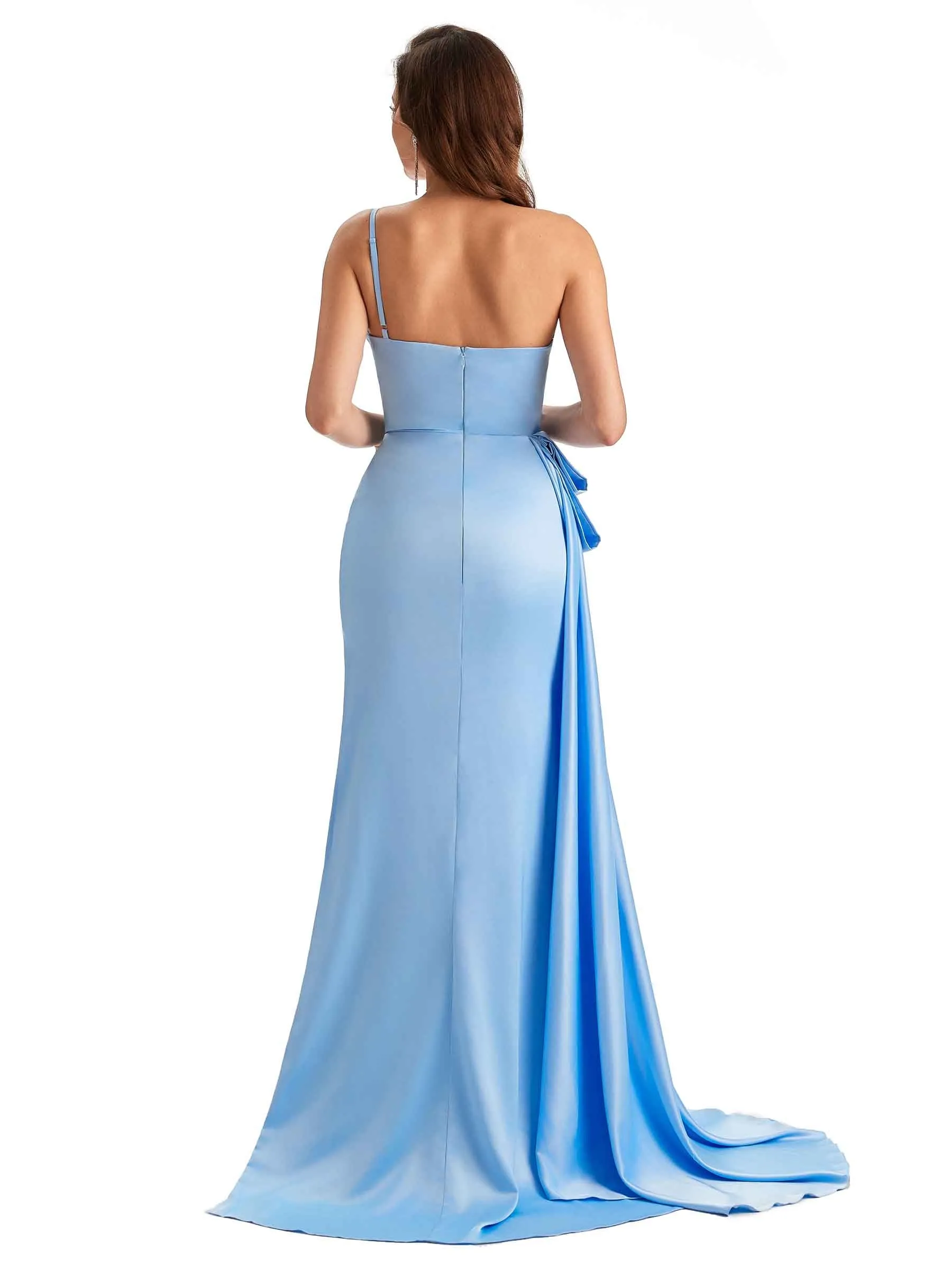 Sexy Side Slit Mermaid Silky Satin One Shoulder Modern Maxi Bridesmaid Dresses sold by ChicSew product image thumbnail 3