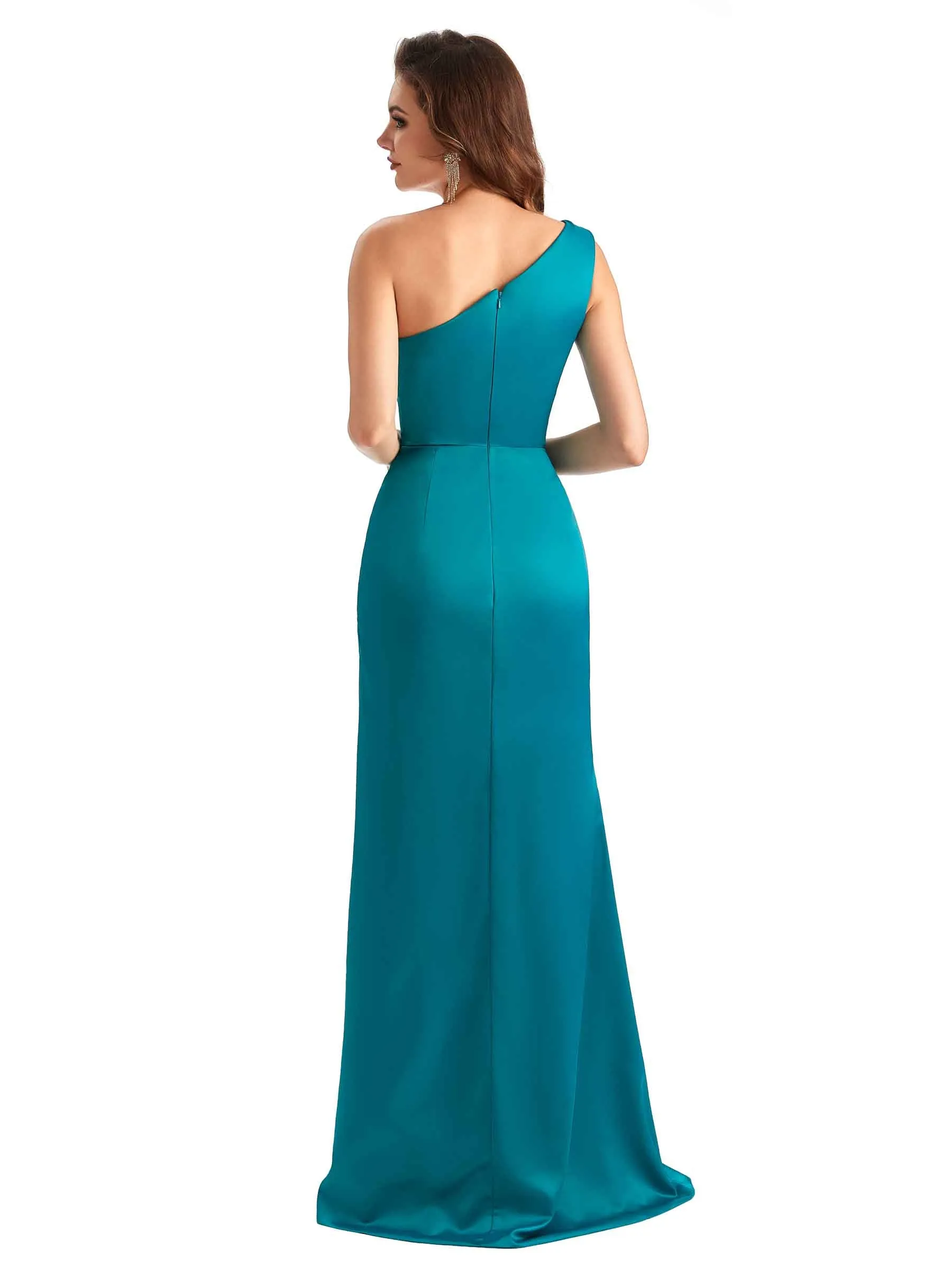 Sexy Side Slit Mermaid Silky Satin One Shoulder Unique Maid Of Honor Dresses sold by ChicSew product image thumbnail 3