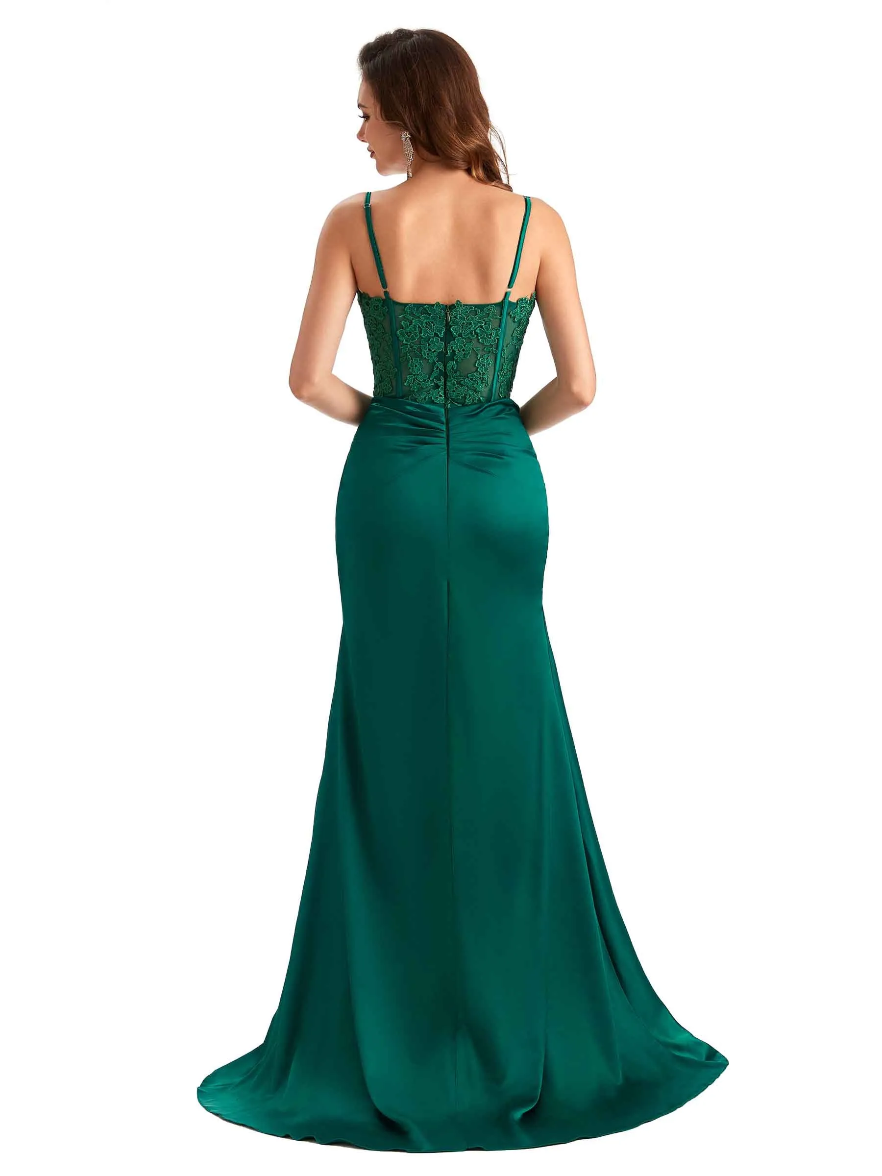 Sexy Side Slit Mermaid Silky Satin Lace See Through Unique Long Bridesmaid Dresses sold by ChicSew product image thumbnail 3